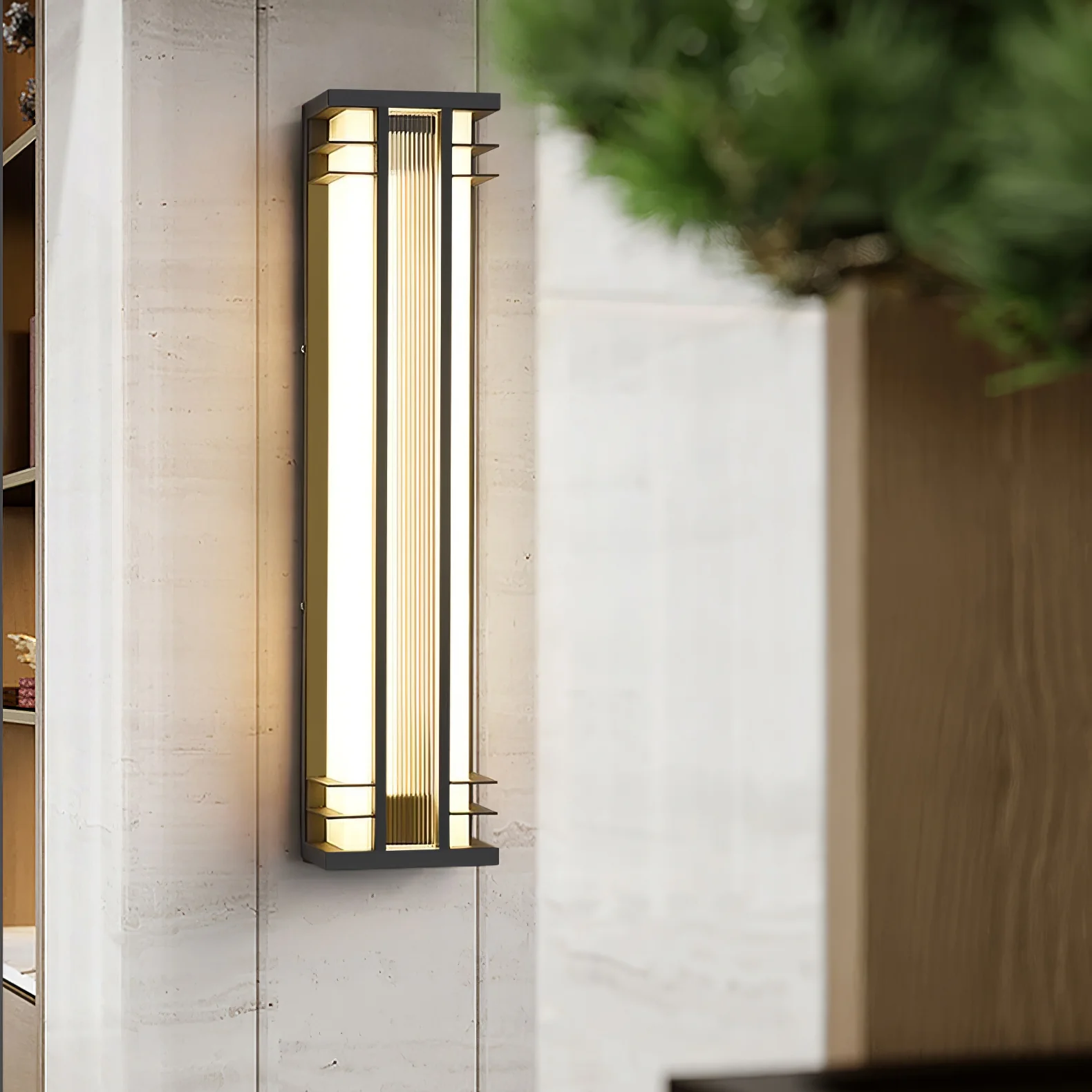 Double Axis Outdoor Wall Lamp - L 6.3″ x W 4.7″ x H 27.6″ / L 16cm x W 12cm x H 70cm Set of 2 / Model B: Solar-Powered Version / Warm Light