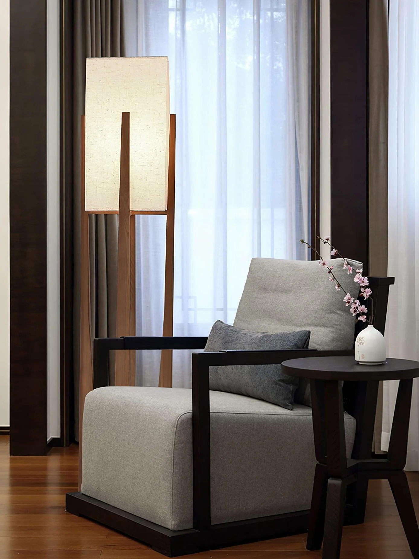 Fairbanks Floor Lamp - ∅ 9.1″ x H 20.5″ / Dia 23 cm x H 52 cm / Dark wood color / AU plug