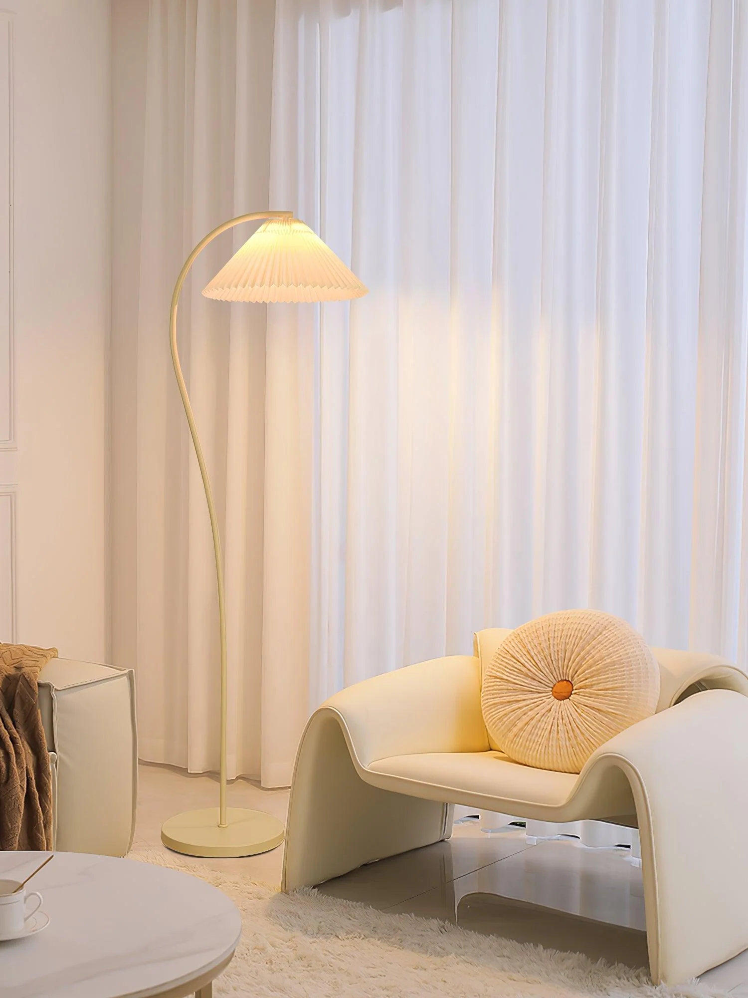 Crescini Pleated Floor Lamp - ∅ 11.8″ x H 59.8″/ Dia 30cm x H 152cm / Green & Light yellow / US plug