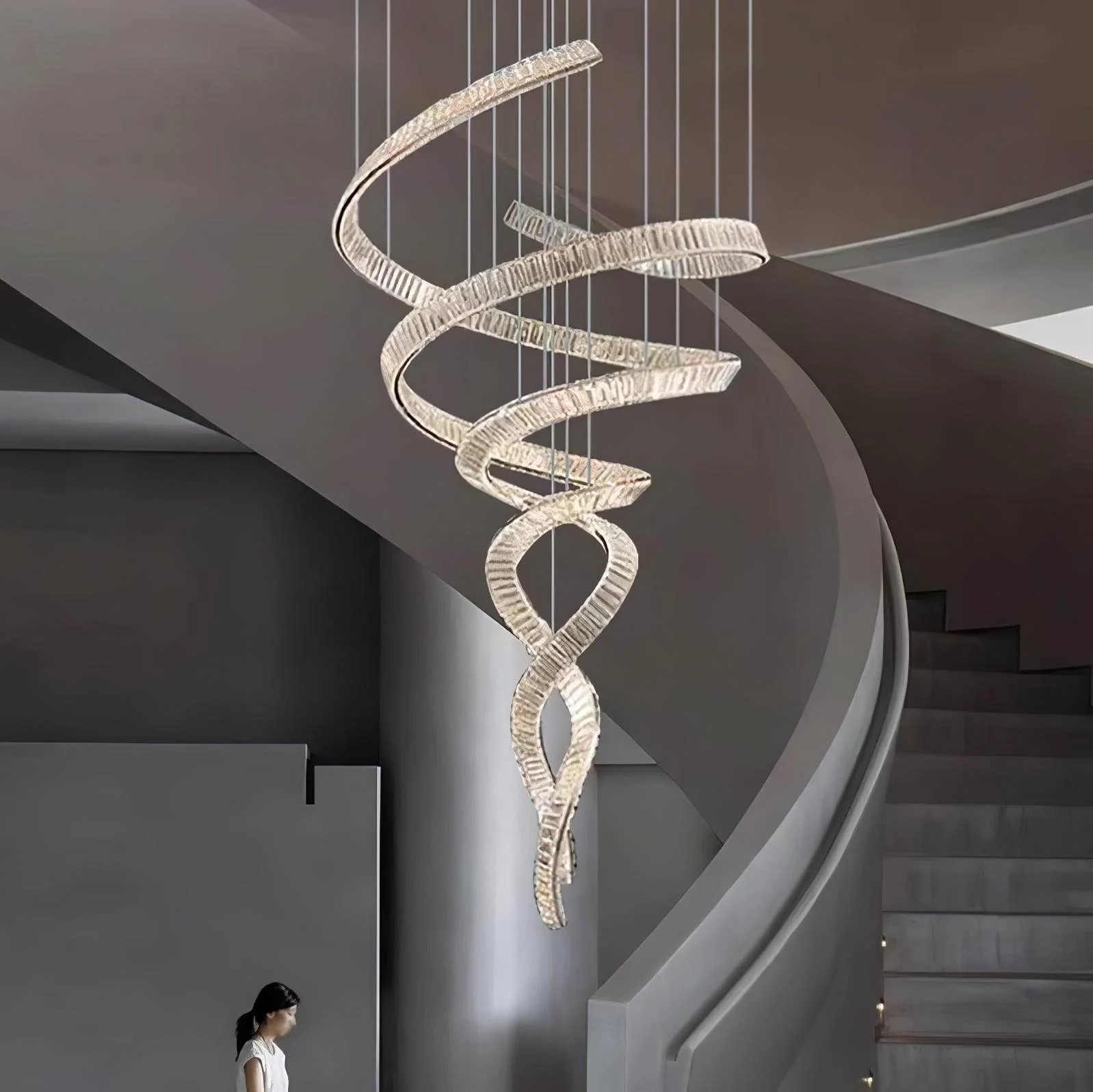 Люстра Long Spiral Crystal - ∅80см x 230см, нержавеющая сталь, прозрачный кристалл, холодный свет