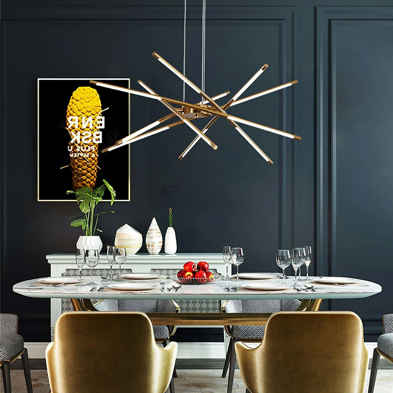 Люстра Rotatable LED - 8 плафонов 80см х 70см, золотой, теплый свет