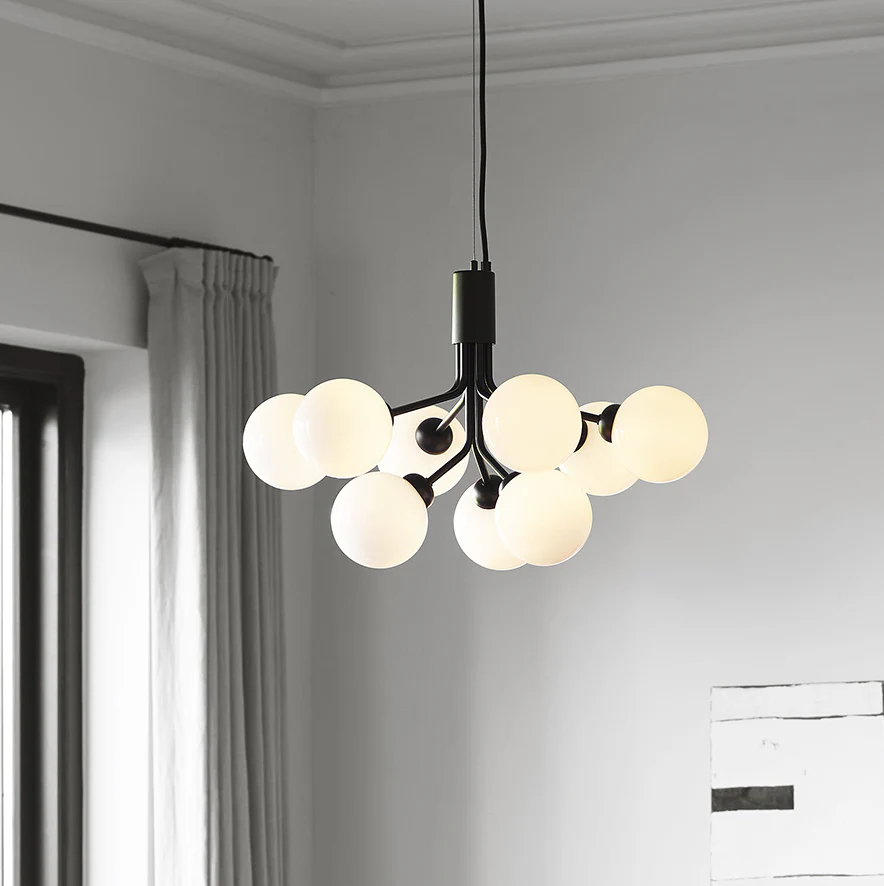 Люстра Glass Sphere Cluster - 9 подвесов ∅70см x 40см, черный, белый