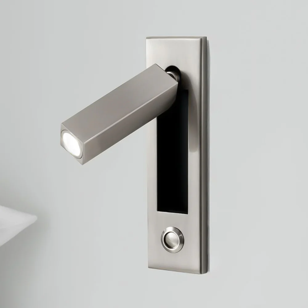 Настенный светильник Embedded Bedside Sconce - прямоугольник, кнопочный переключатель, ∅5см x 18см, матовый черный, медь, теплый свет