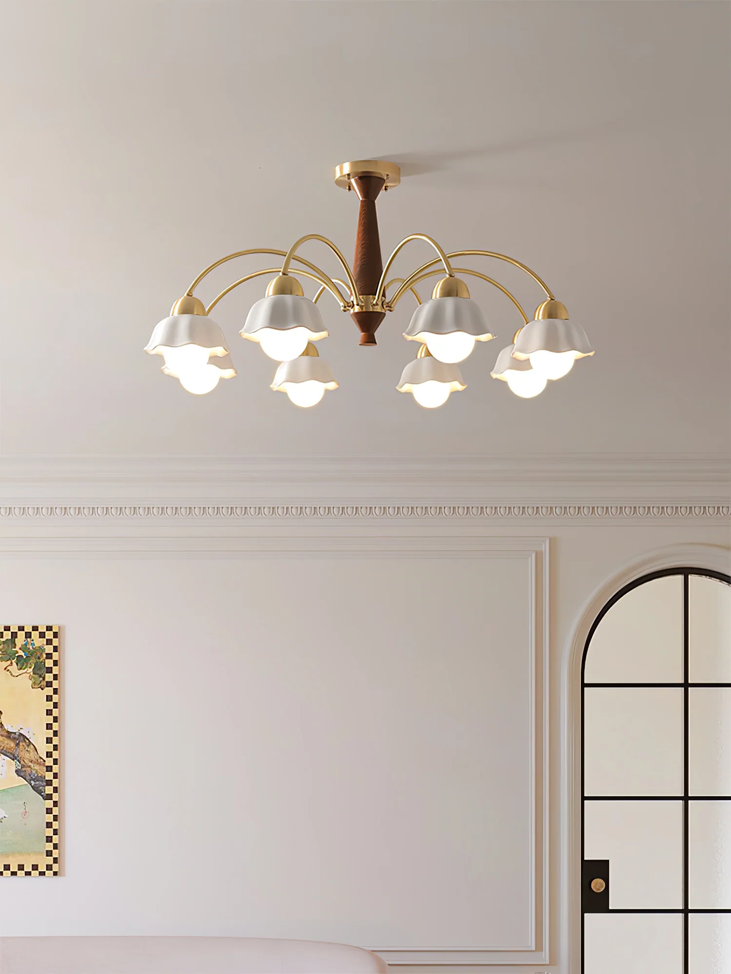 Люстра Swedish Modern Brass - 3 плафона ∅60см x 37см, латунь, орех