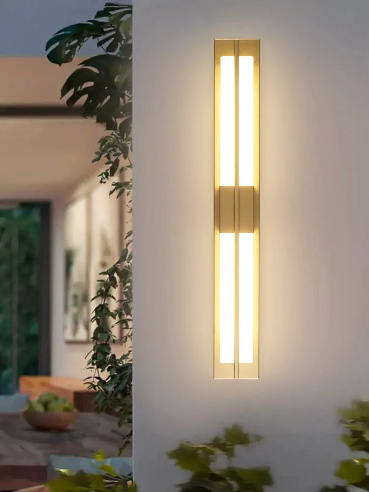 Rectangular Alabaster Brass Wall Sconce - ∅ 4.7″ x H 31.5″ / Dia 12cm x H 80cm / Black & Warm Light / Set Of 2