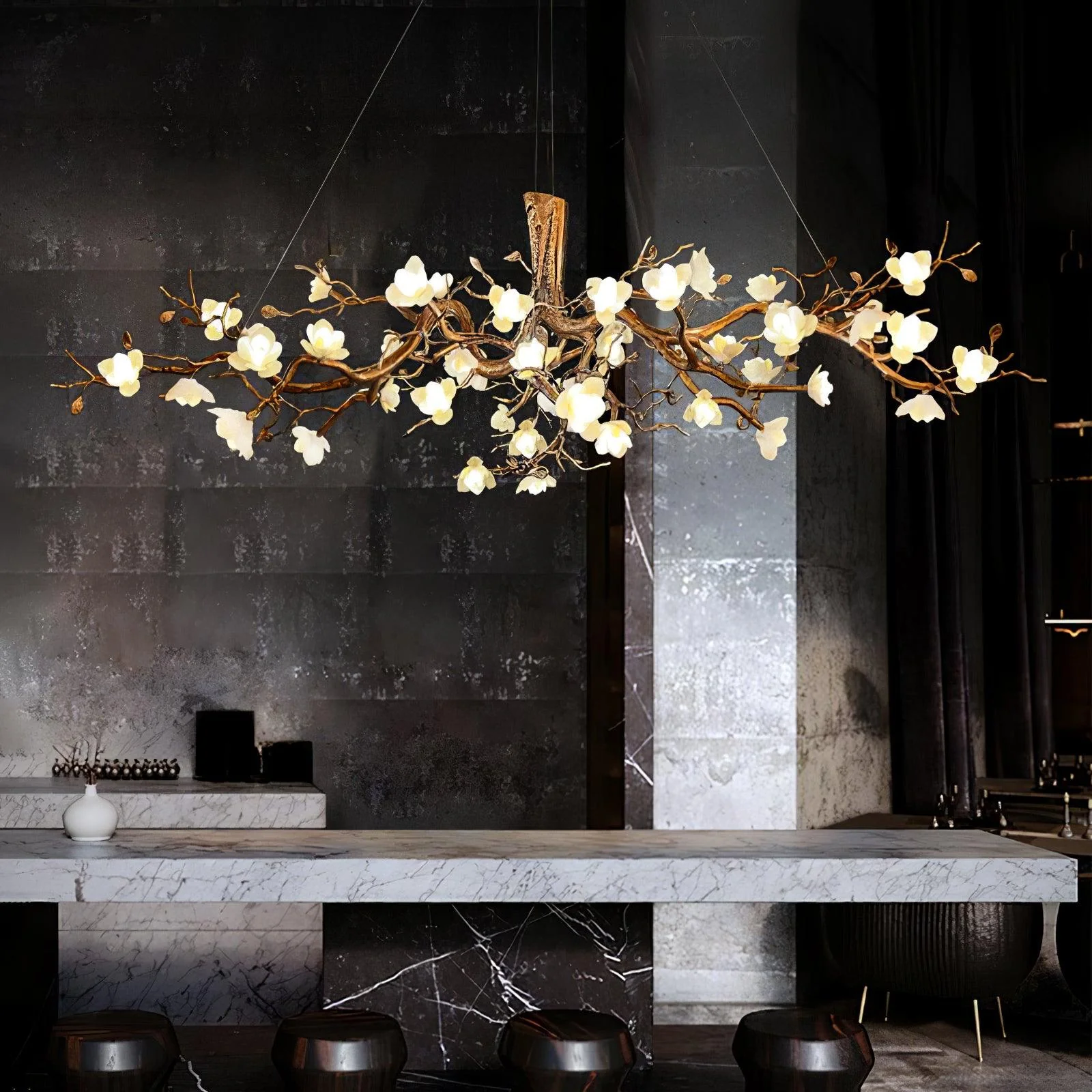 Люстра Flower Bloom Branch Brass - ∅120см х 45см, латунь, белый