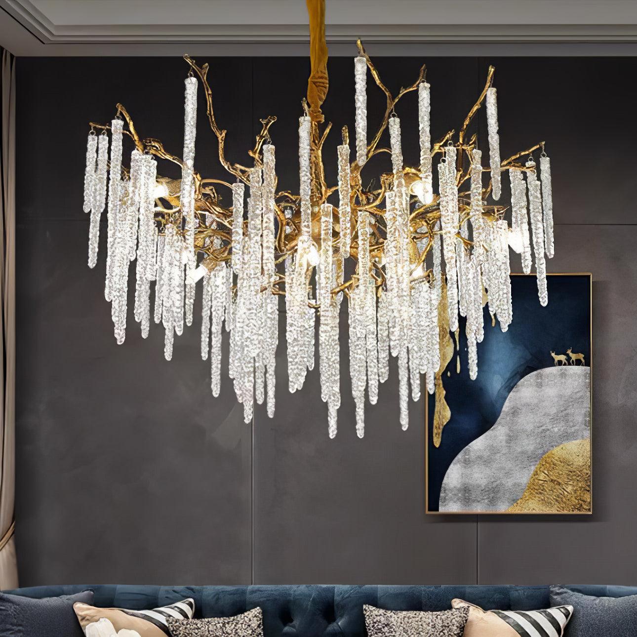 Люстра Crystal Icicles Branch Brass - ∅120см x 45см x 40см, латунь, прозрачный кристалл