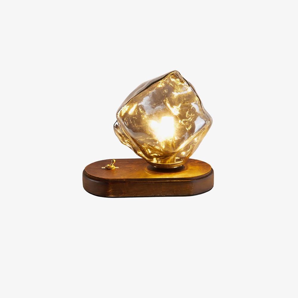 Настольный светильник Ice Stone Glass - 20см x 12см x 15см, янтарь, дерево