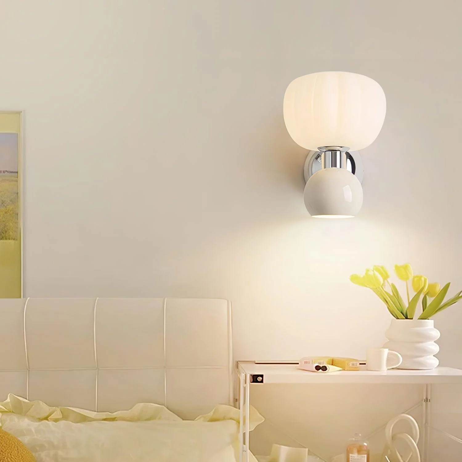 Moderno Cream Sconce - Set of 2 / Chrome & Green