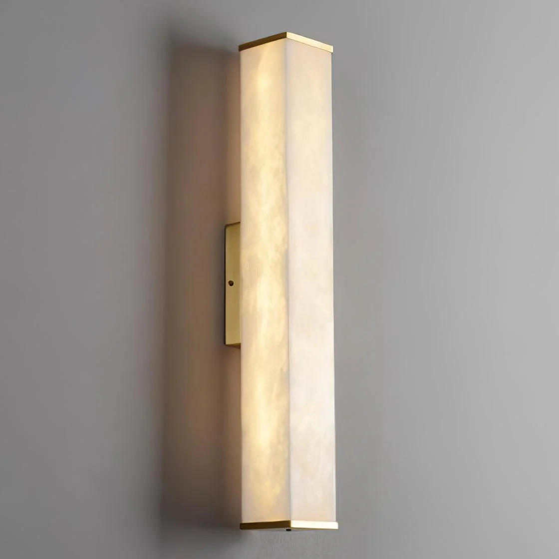 Cuboid Alabaster Wall Light - L  3.1″ x H 19.7″ / L  8cm x H 50cm Set of 2 / Brass & White / Warm Light