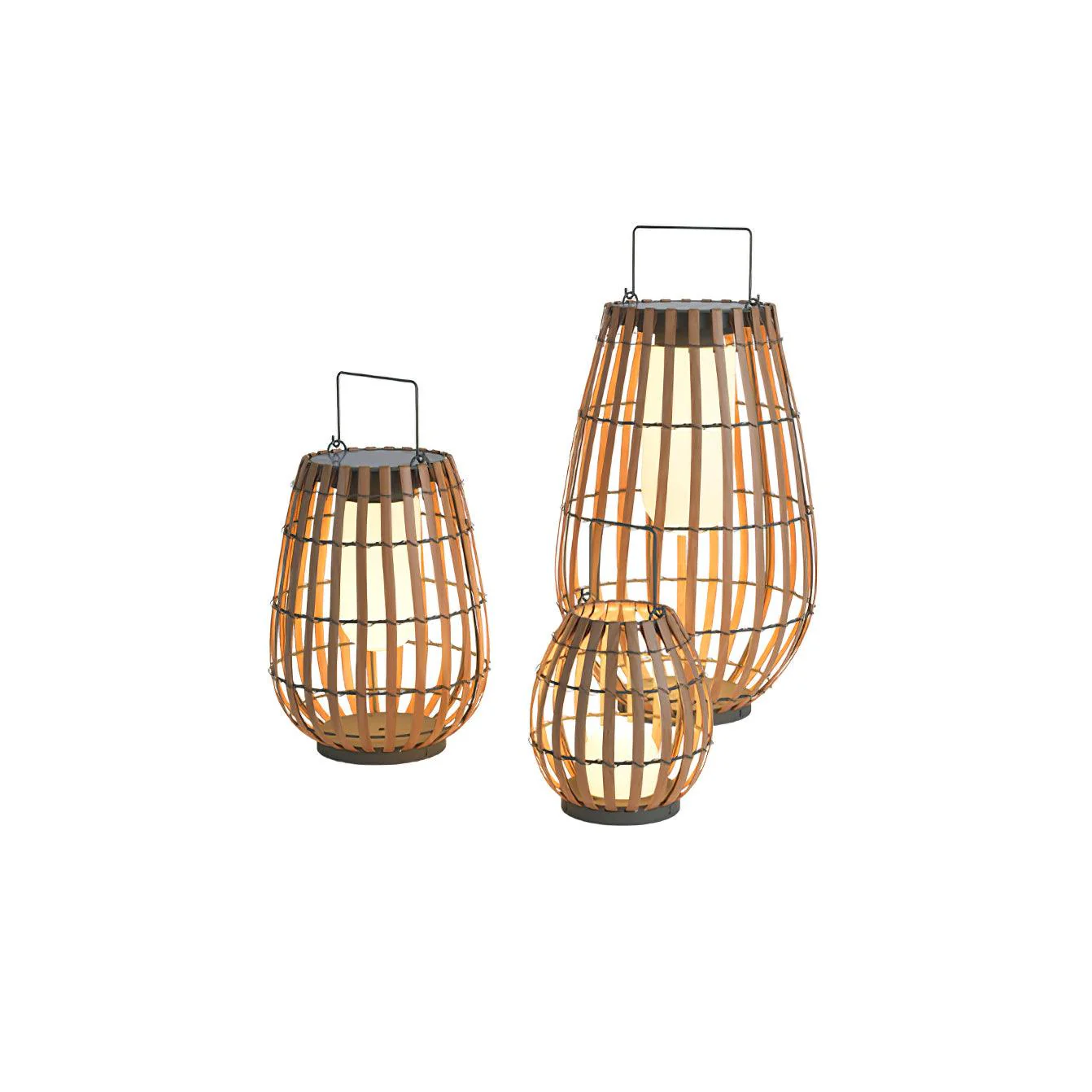 Уличный светильник Tropic Braid Lantern - модель B, солнечная батарея, ∅30см x 40см, черный, дерево