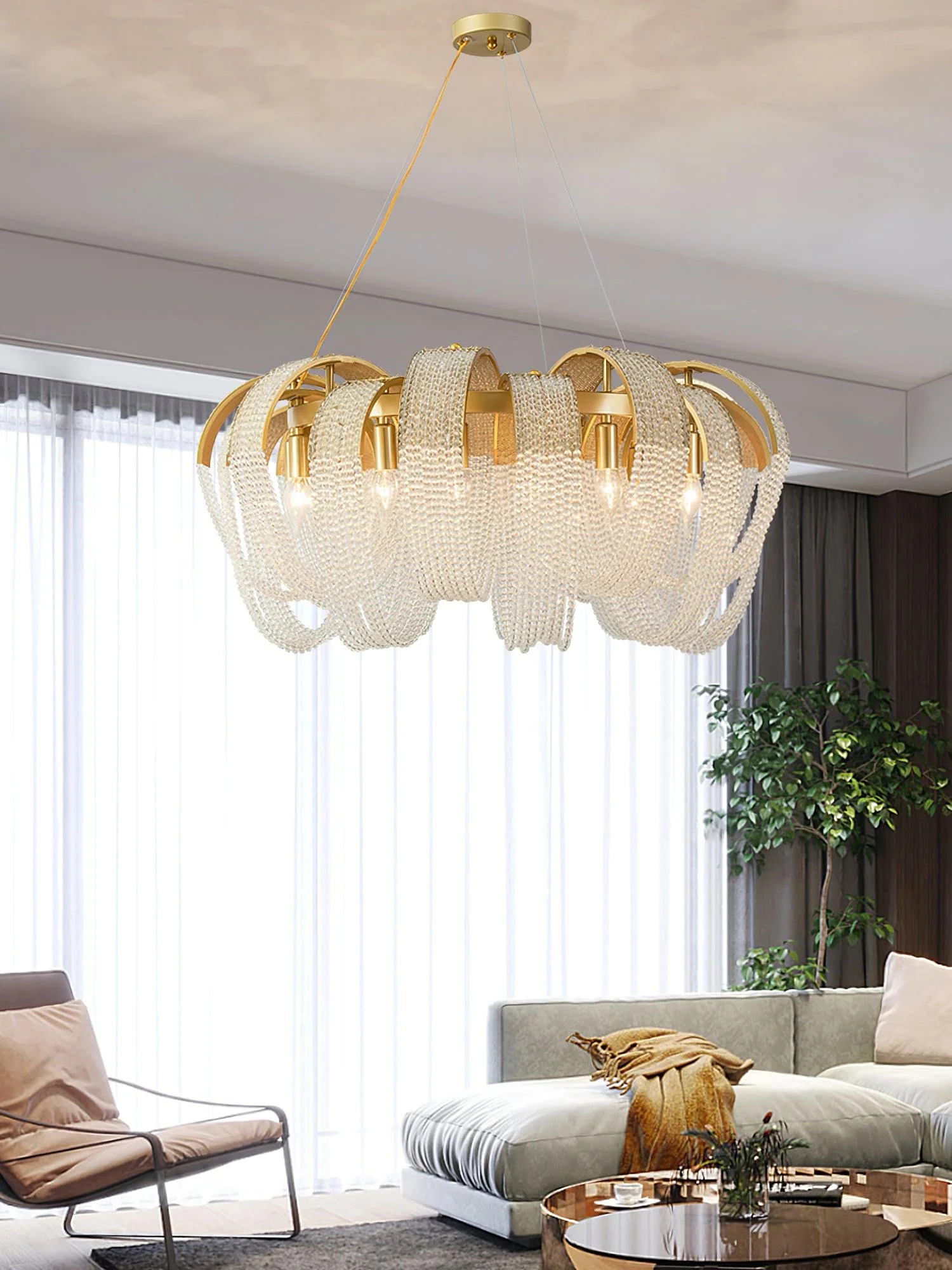 Люстра Mesh Crystal - 9 плафонов ∅84см x 50см, золотой