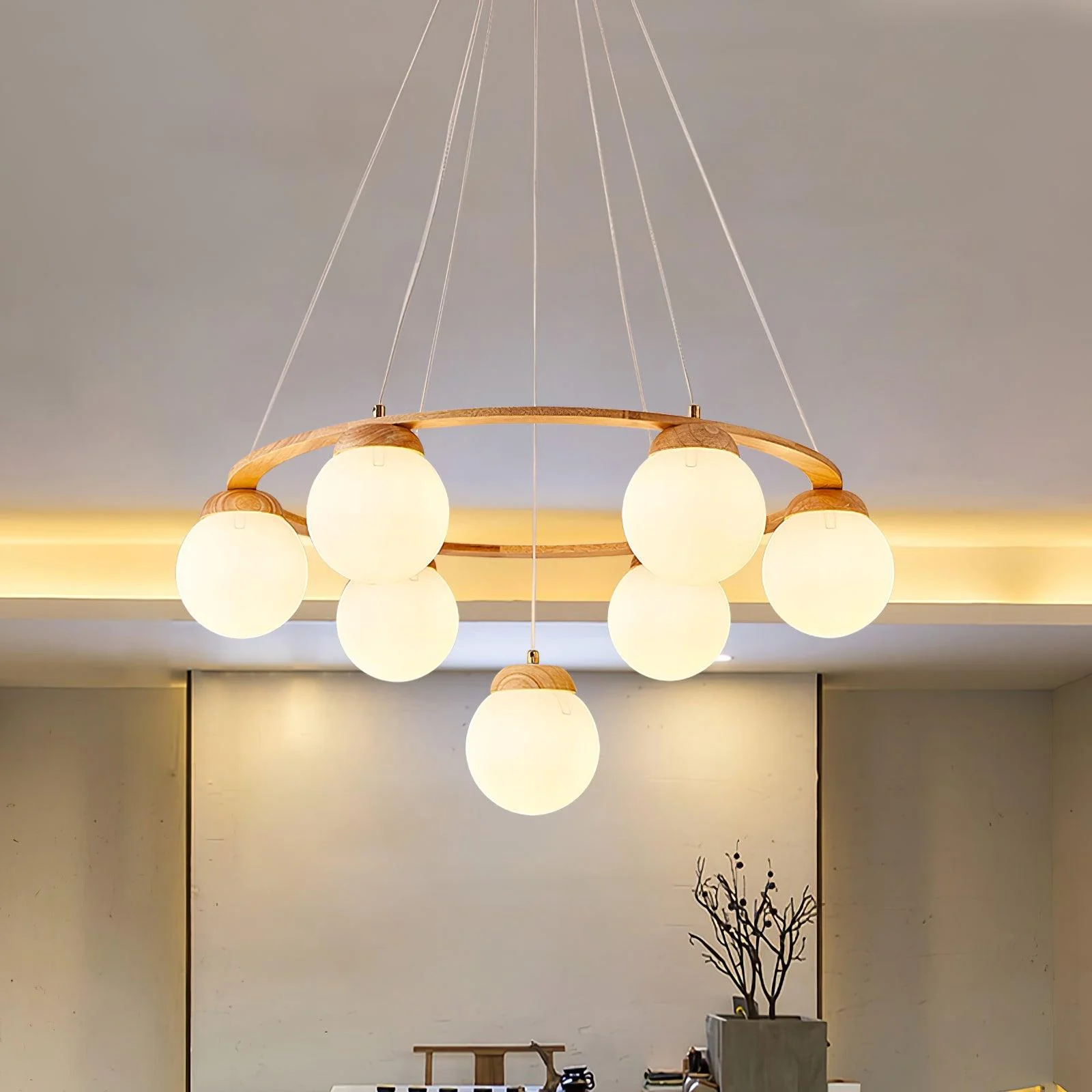 Люстра Miira Wood - 4 подвеса ∅50см x 150см, дерево, белый