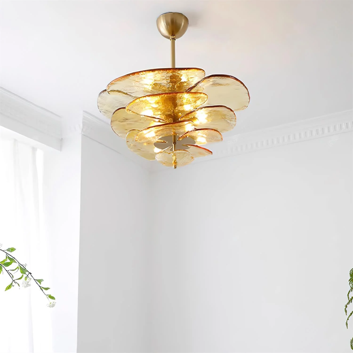 Люстра Petals Gold Murano - 4 яруса ∅67см x 29см, янтарь, золотой