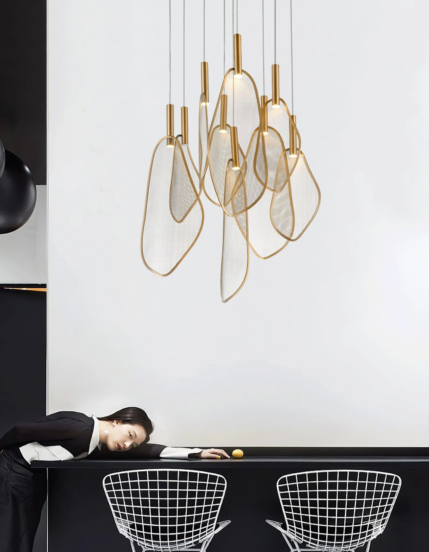 Подвесной светильник Fan Shape - ∅20см x 40см, золотой, холодный свет