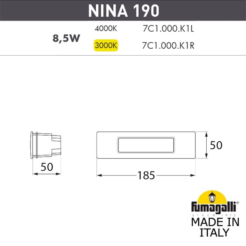 Встраиваемый настенный уличный светильник FUMAGALLI NINA  черный, бежевый 7C1.000.000.AYK1L
