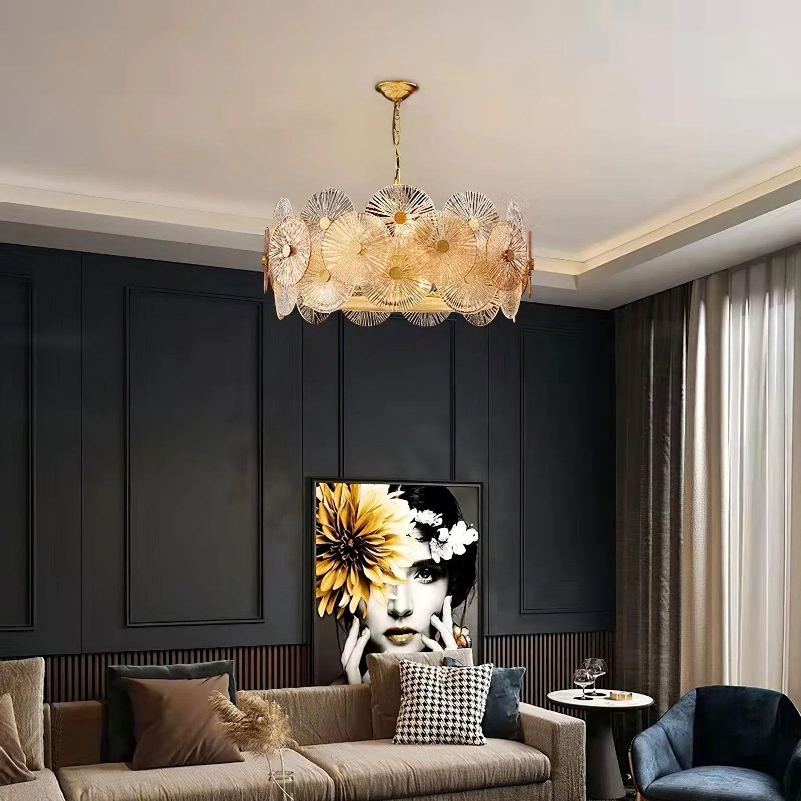 Люстра Maytoni Aster - ∅100см x 55см, янтарь, прозрачный, золотой