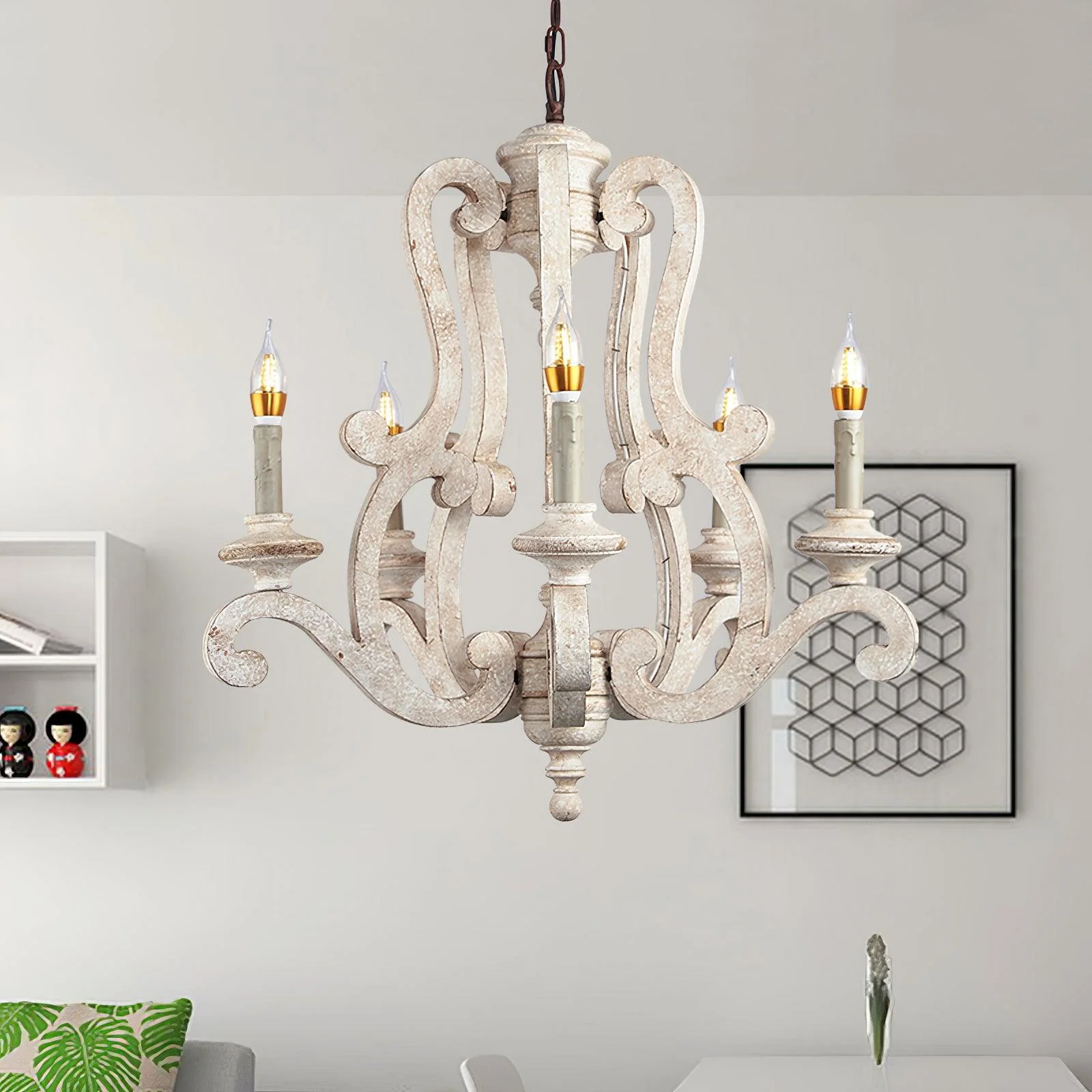 Люстра Parrotuncle Wooden Candle - ∅60см x 70см, белый