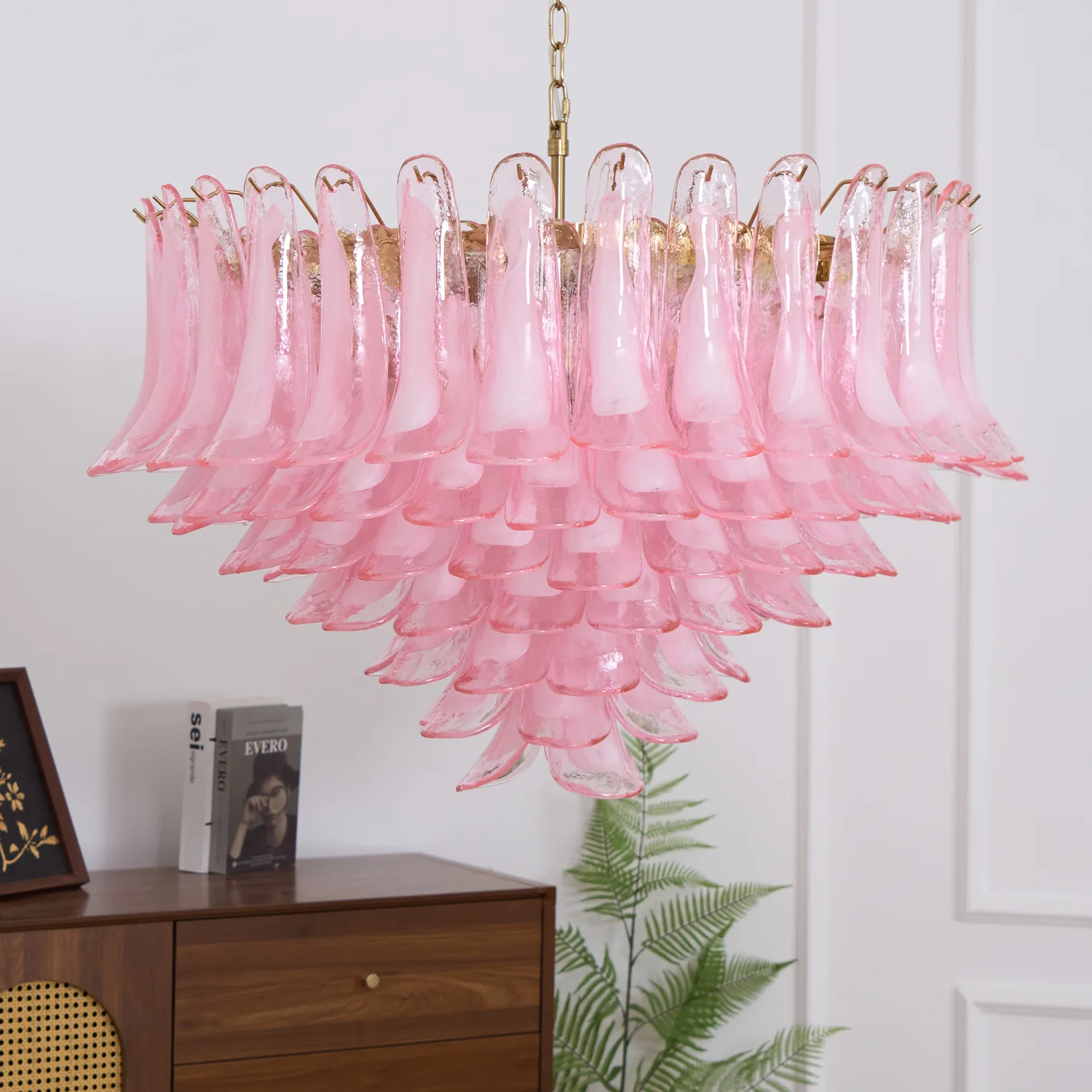 Люстра Blush Pink Glass Murano - ∅70см x 68см, золотой, розовое стекло