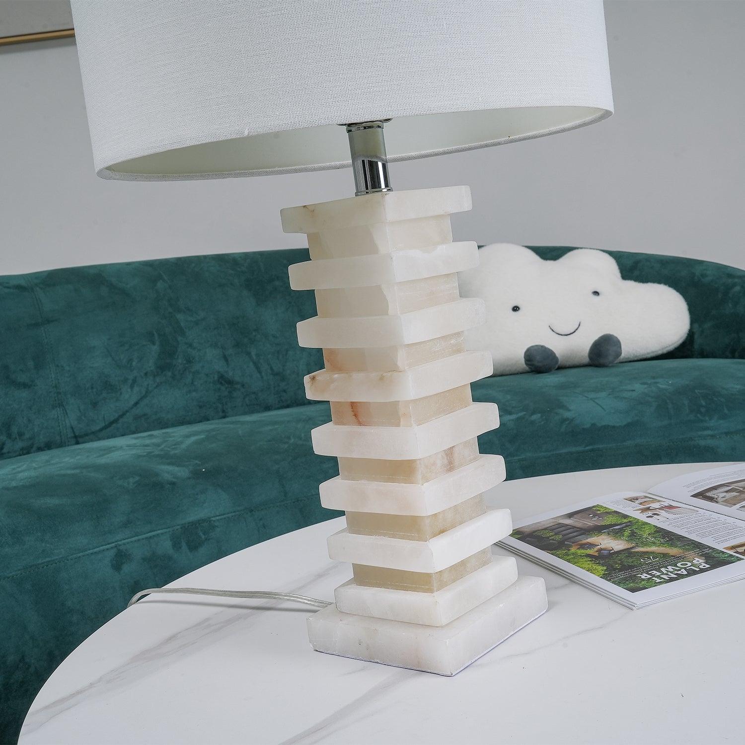 Stacked Alabaster Table Lamp - ∅ 14.2″ x H 25.6″ / Dia 36cm x H 65cm / White / AU plug