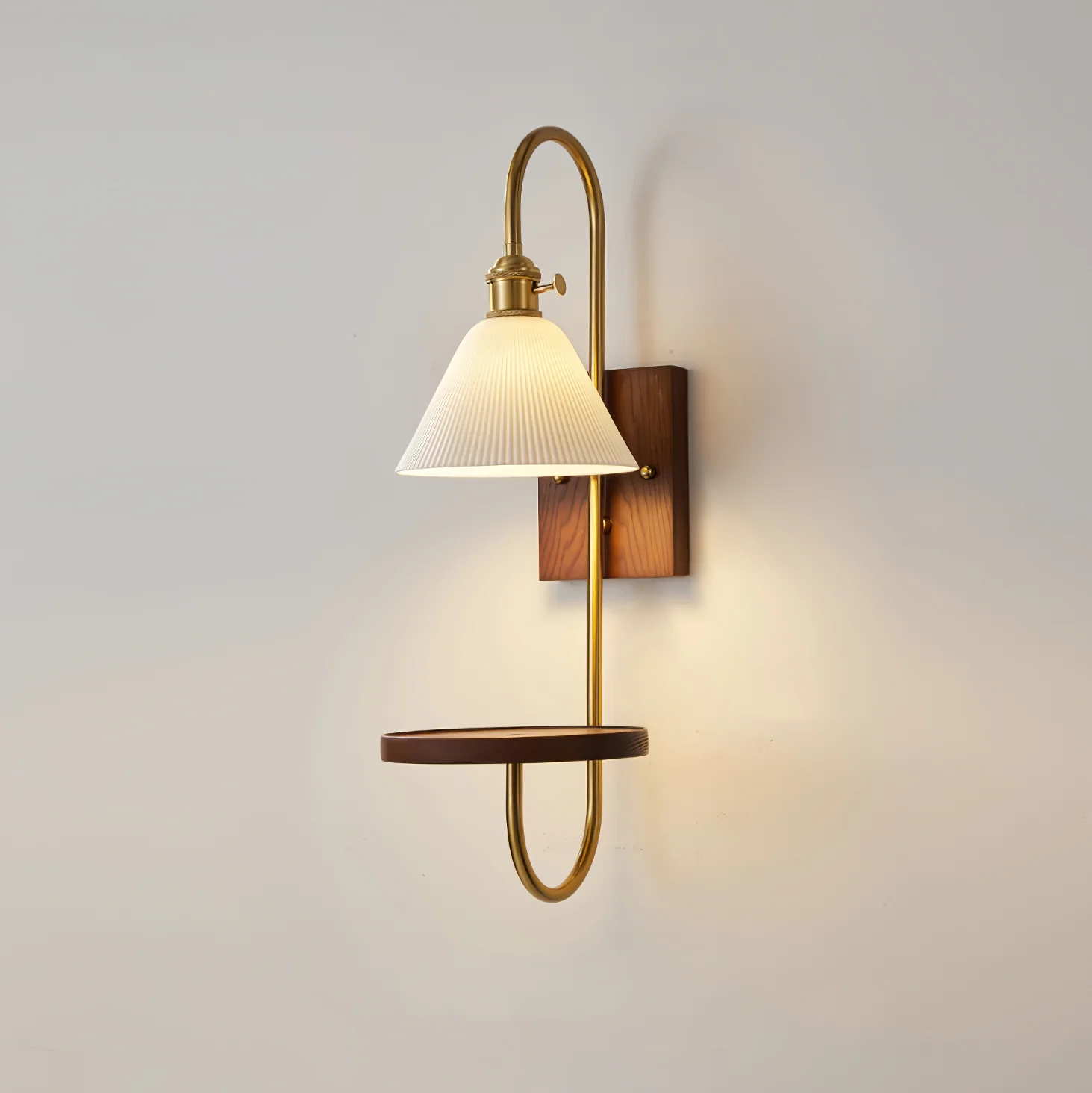 Walnut Shelf Sconce - Model A H 21.3″ x W 7.1″ x L 9.8″ / Walnut Color & Gold / Set Of 2
