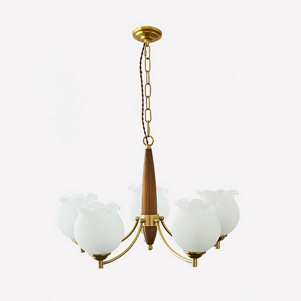 Люстра Tulips Glass Wood - 3 плафона ∅50см x 38см, латунь, дерево, белый