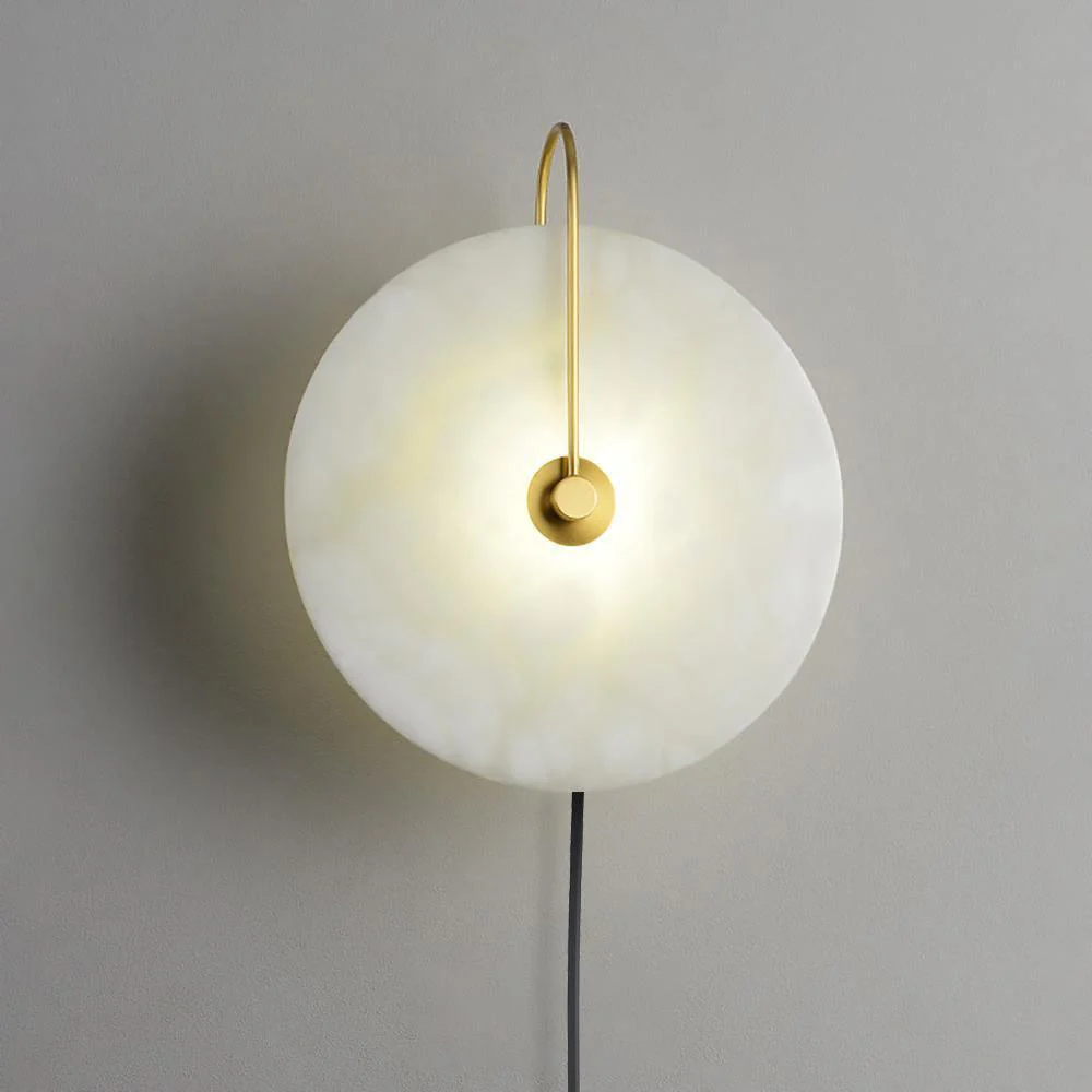Alabaster LED Plug-In Wall Lamp - ∅ 9.8″ Set of 2 / Gold & White cable / EU Plug