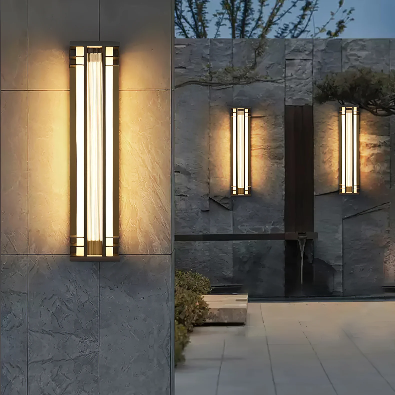 Double Axis Outdoor Wall Lamp - L 6.3″ x W 4.7″ x H 27.6″ / L 16cm x W 12cm x H 70cm Set of 2 / Model B: Solar-Powered Version / Warm Light