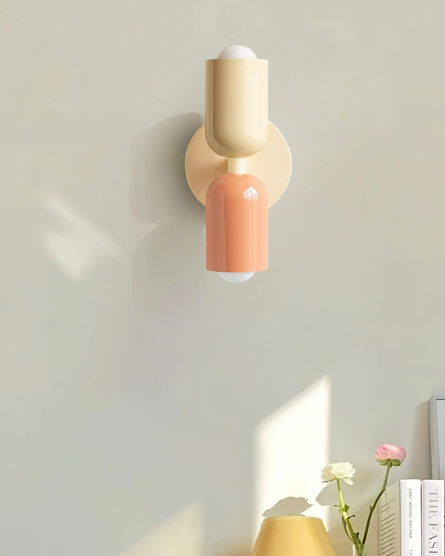 Couleur Double Wall Lamp - W 4.7″ x H 9.8″ / W 12cm x H 25cm / Beige & Red / Set of 2