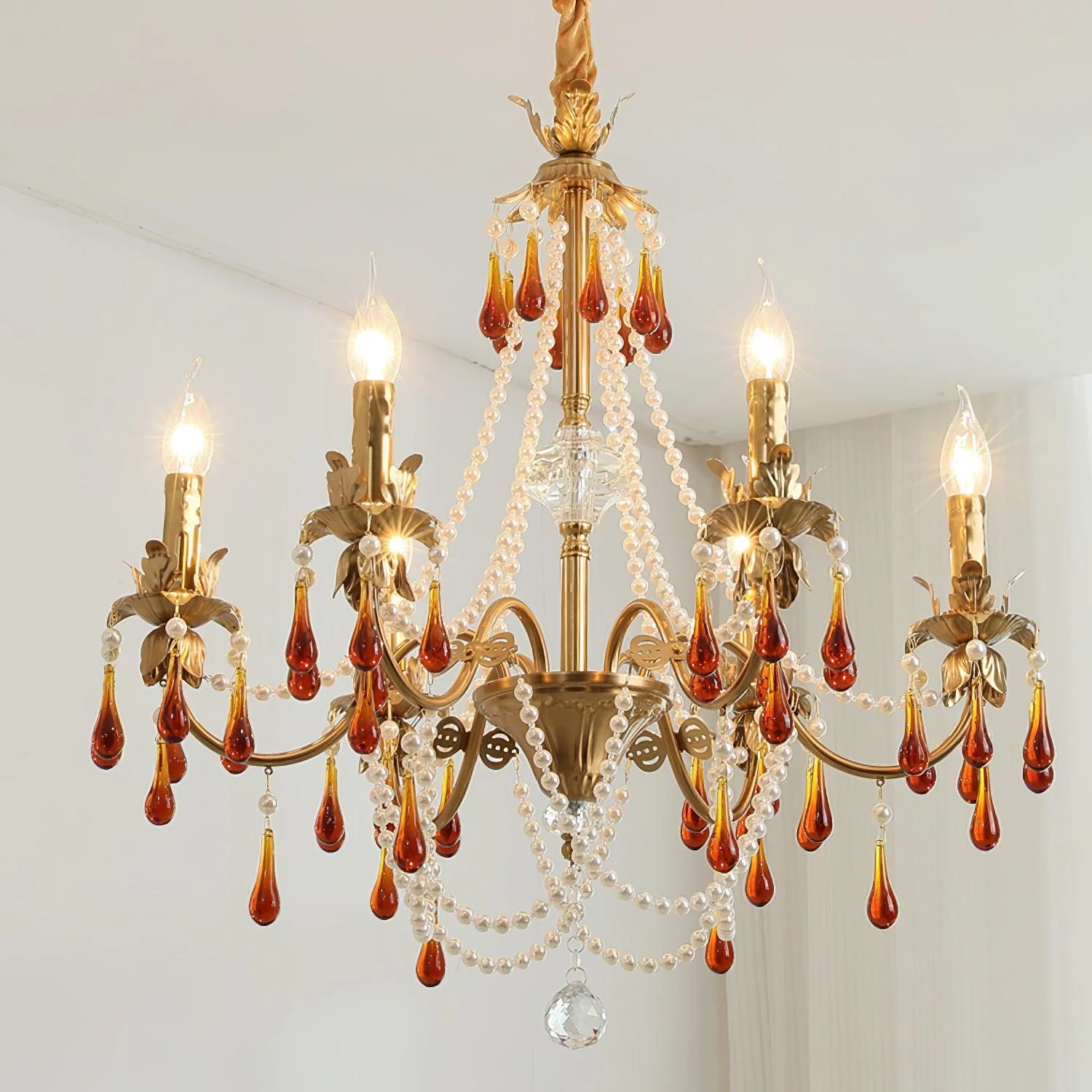 Люстра Aureate Amber Crystal - 8 подвесов ∅80см x 66см, золотой, янтарь