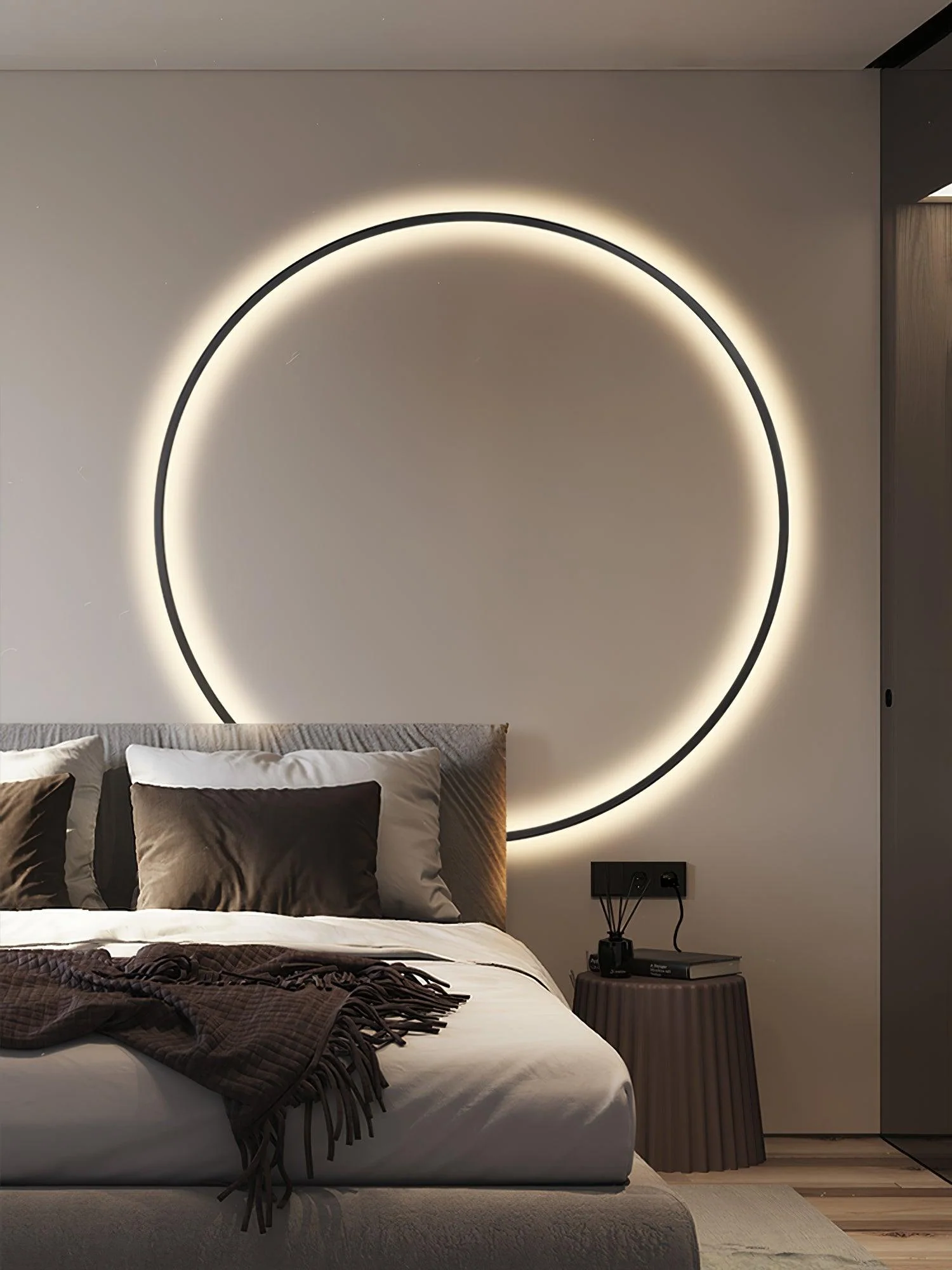 Ring Shaped LED Wall Light - Dia 20cm Set of 2 / Black & Brass / Three-Color Changing Light