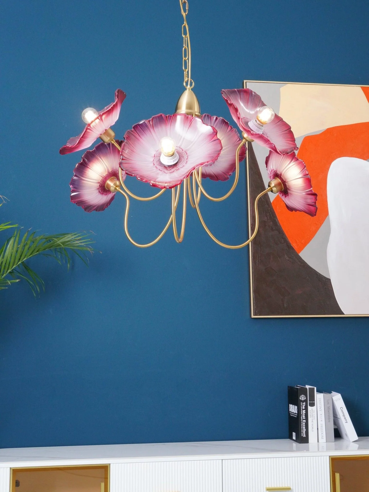 Люстра Lotus Leaf Glass - 6 плафонов ∅90см x 55см, золотой, прозрачный