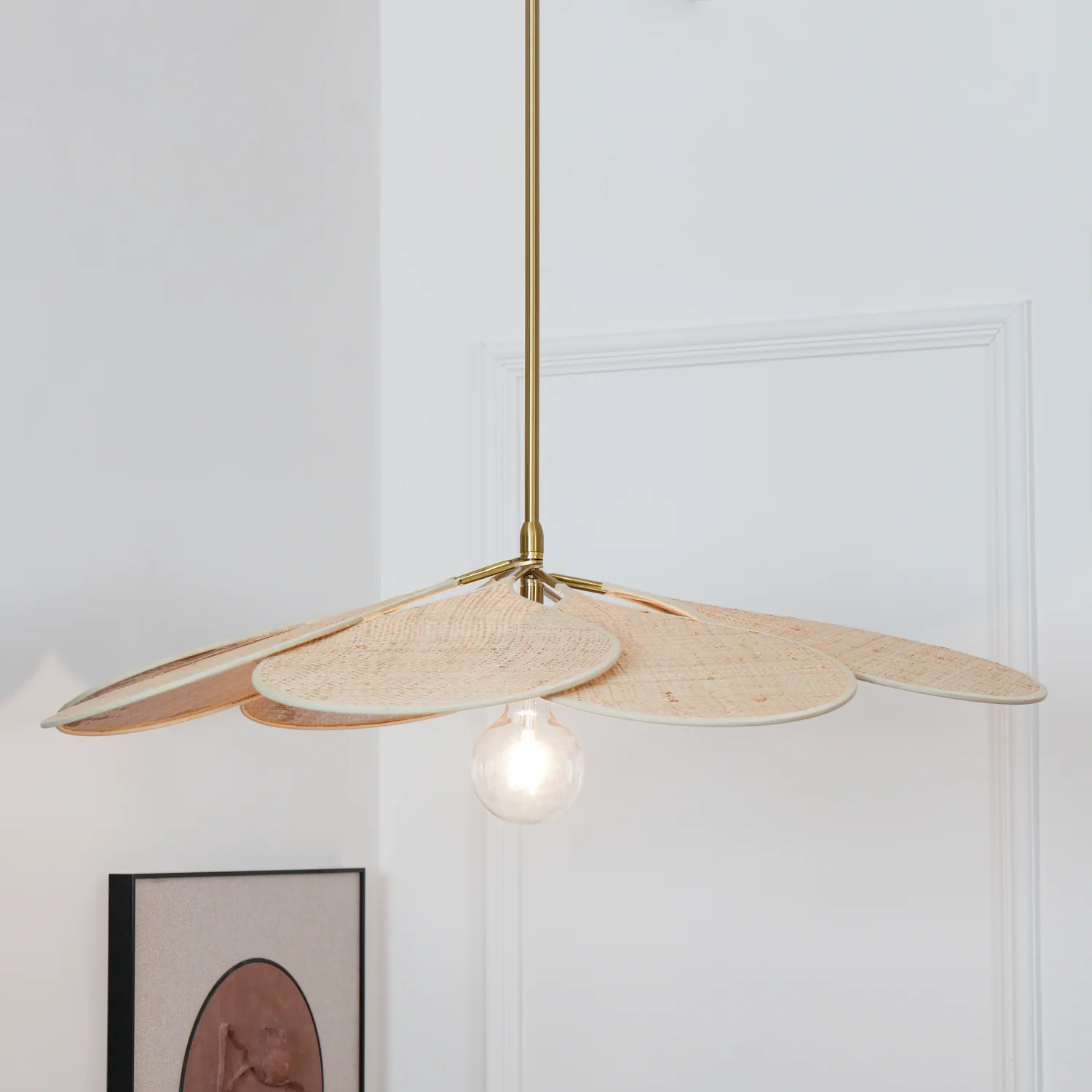 Подвесной светильник Petals Bloom Rattan - ∅100см x 15см, натуральный ротанг, золотой