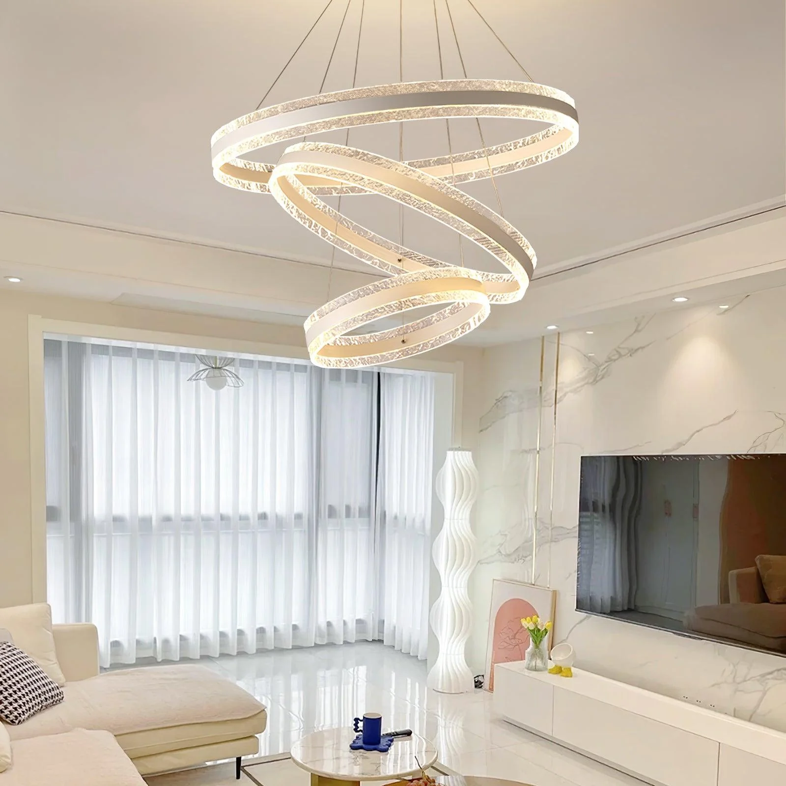 Люстра Modern Circle LED - один уровень ∅60см х 120см, белый, диммер, пульт ДУ