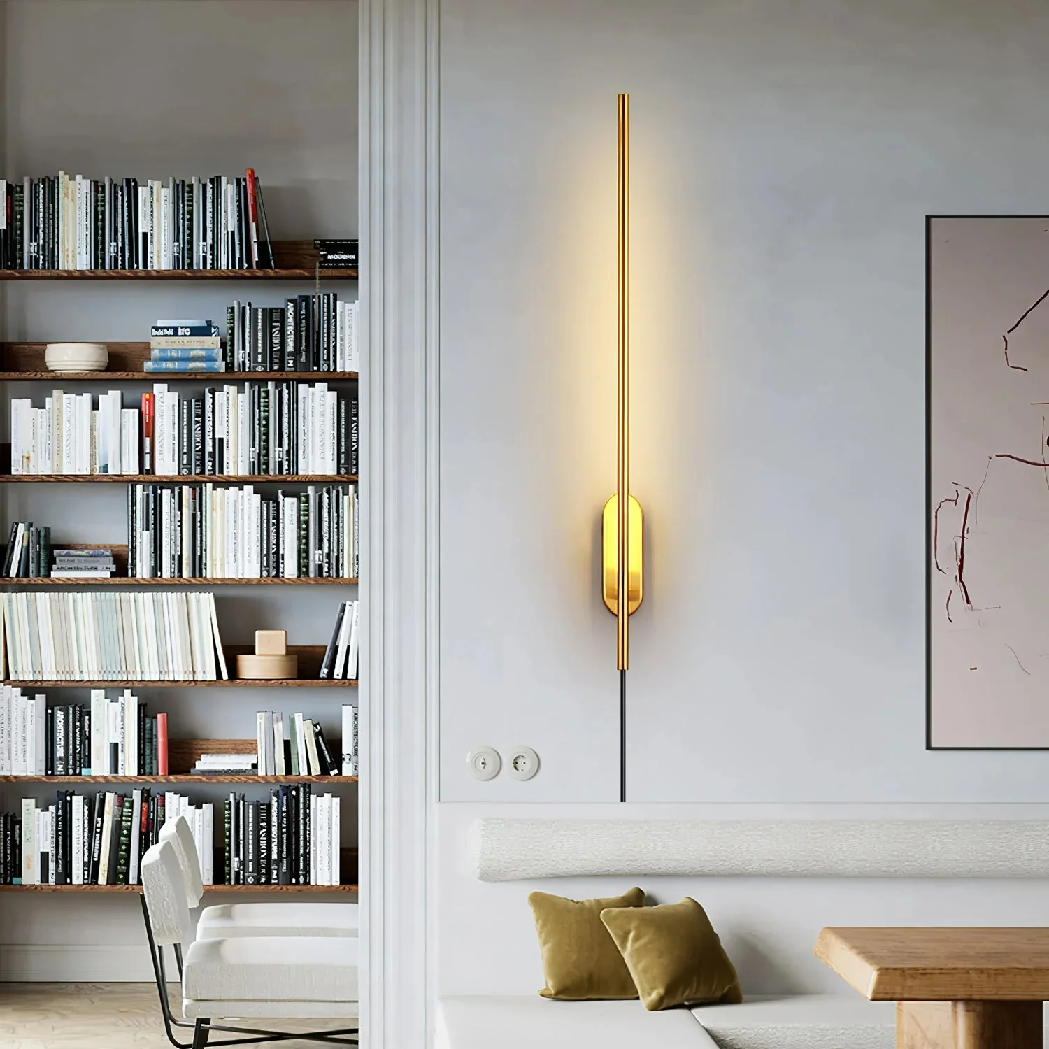Stick Shaped Plug In Sconce - L 2″ x W 3.1″ x H 37.4″ / L 5cm x W 8cm x H 95cm Set of 2 / Oxidized Black & Warm Light / EU Plug