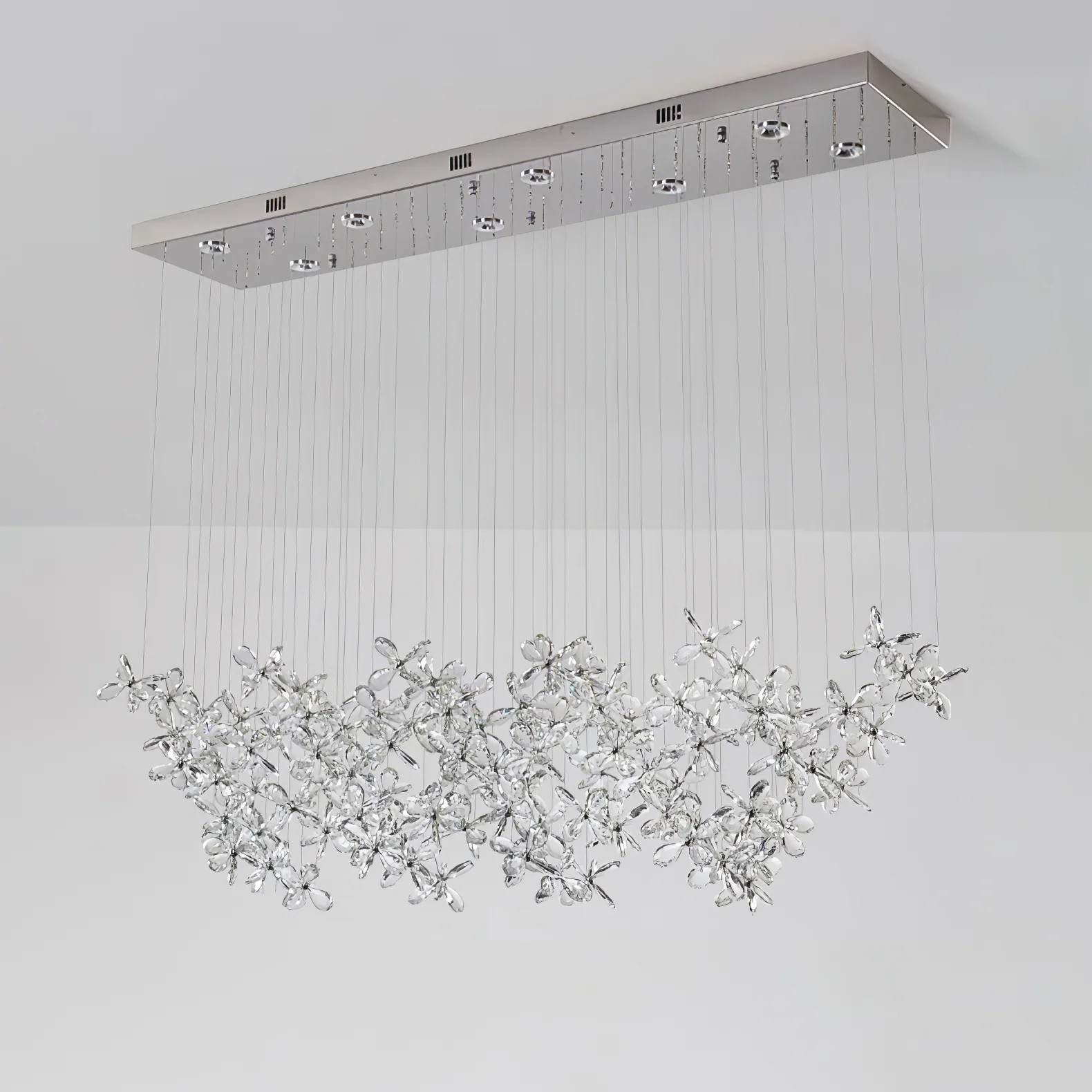 Люстра Floating Butterfly - круглое основание ∅80см x 150см, серебряный, прозрачный, холодный свет