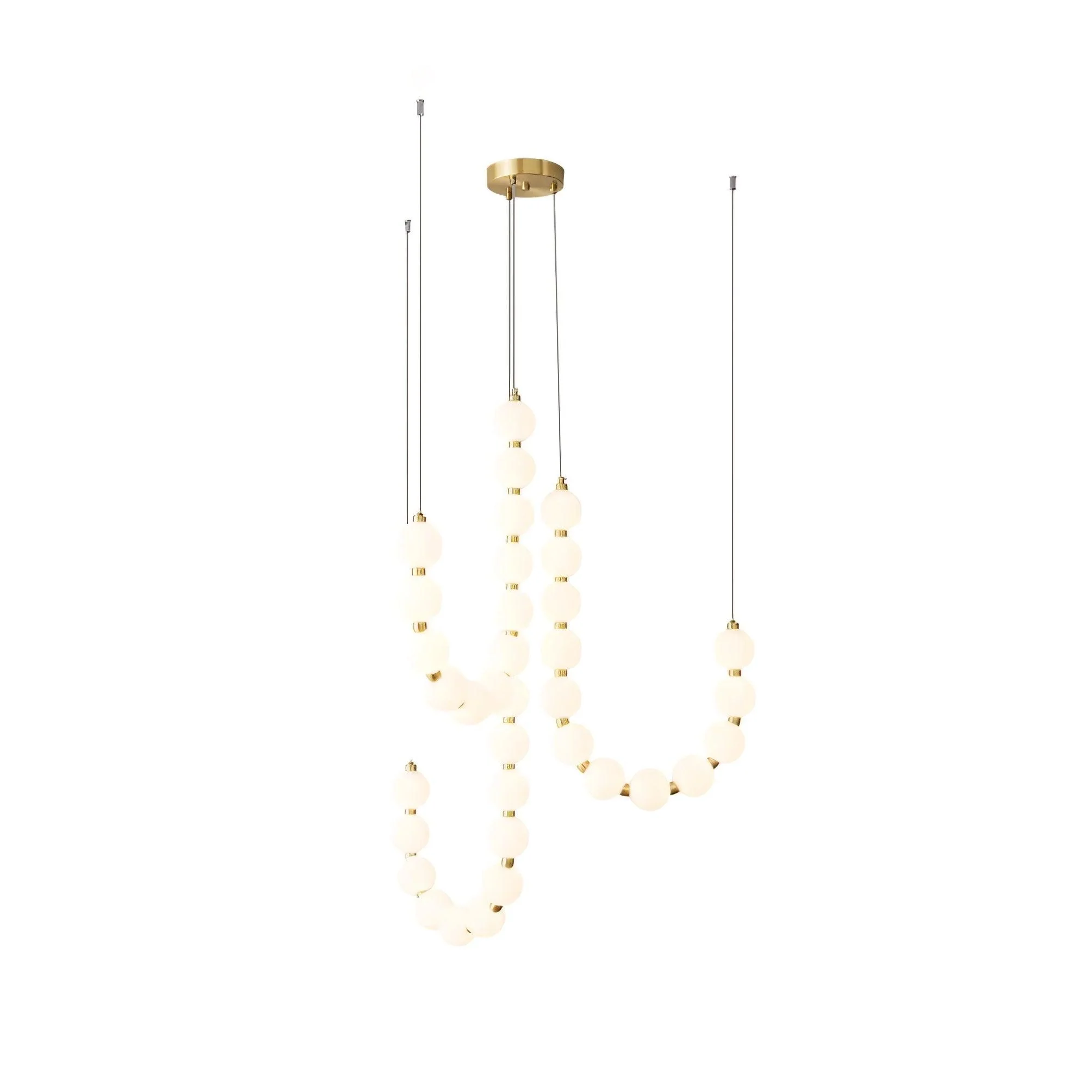 Люстра Glass Pearl Necklace - ∅56см x 90см, латунь, белый, холодный свет