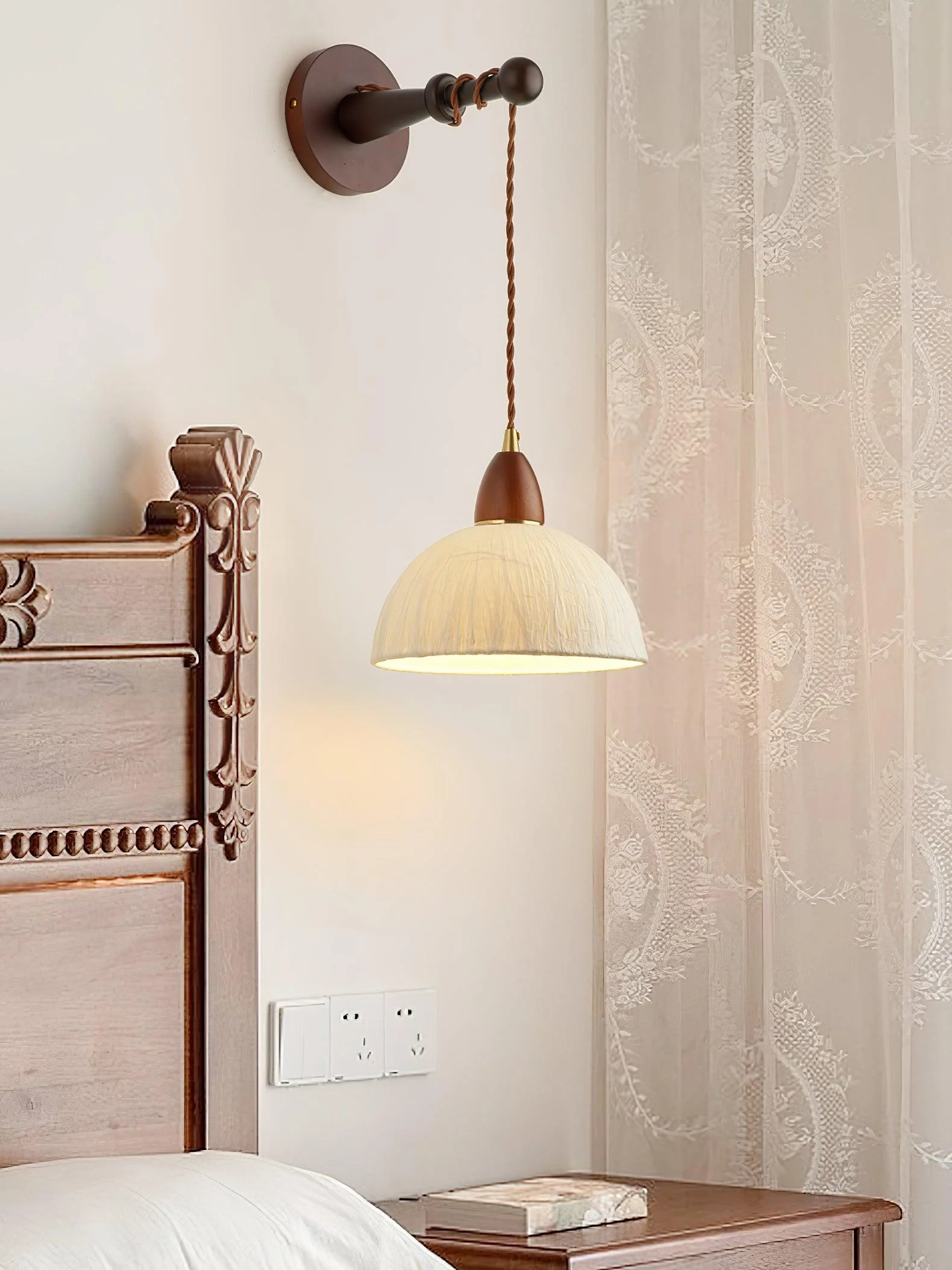 Soren Wall Lamp - ∅ 7.9″ x W 8.7″ x H 7.5″ Set of 2 / Walnut color＆White