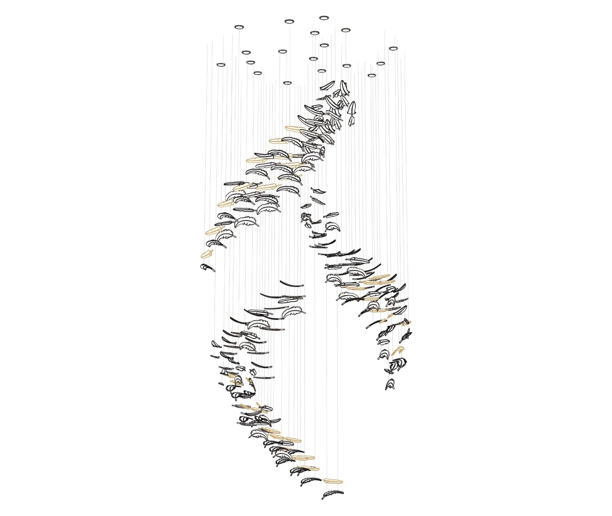 Люстра Glass Feathers Flying - ∅80см x 200см, хром, прозрачно-золотое стекло