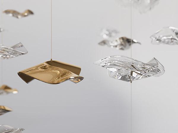 Люстра Tidal Art Glass - 240см x 60см x 200см, прозрачный, золотой, теплый свет