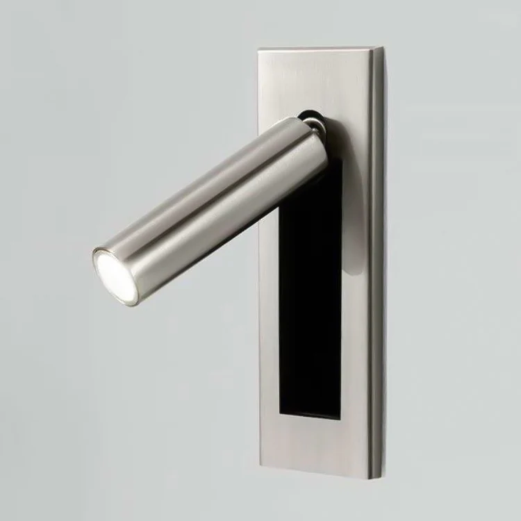 Настенный светильник Embedded Bedside Sconce - прямоугольник, кнопочный переключатель, ∅5см x 18см, матовый черный, медь, теплый свет