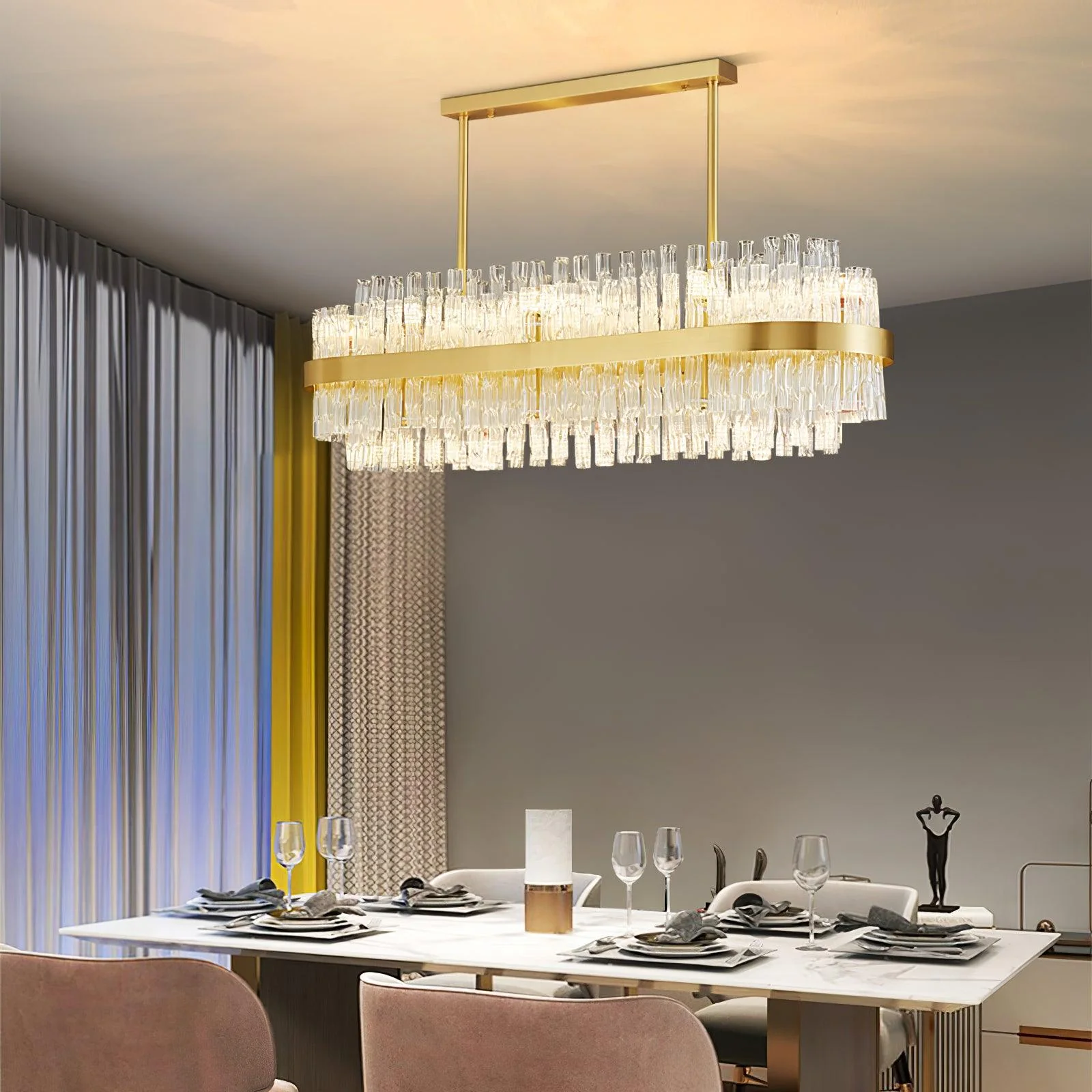 Люстра Gold & Clear Rod - 16 плафонов 85см x 35см x 40см, золотой, прозрачный