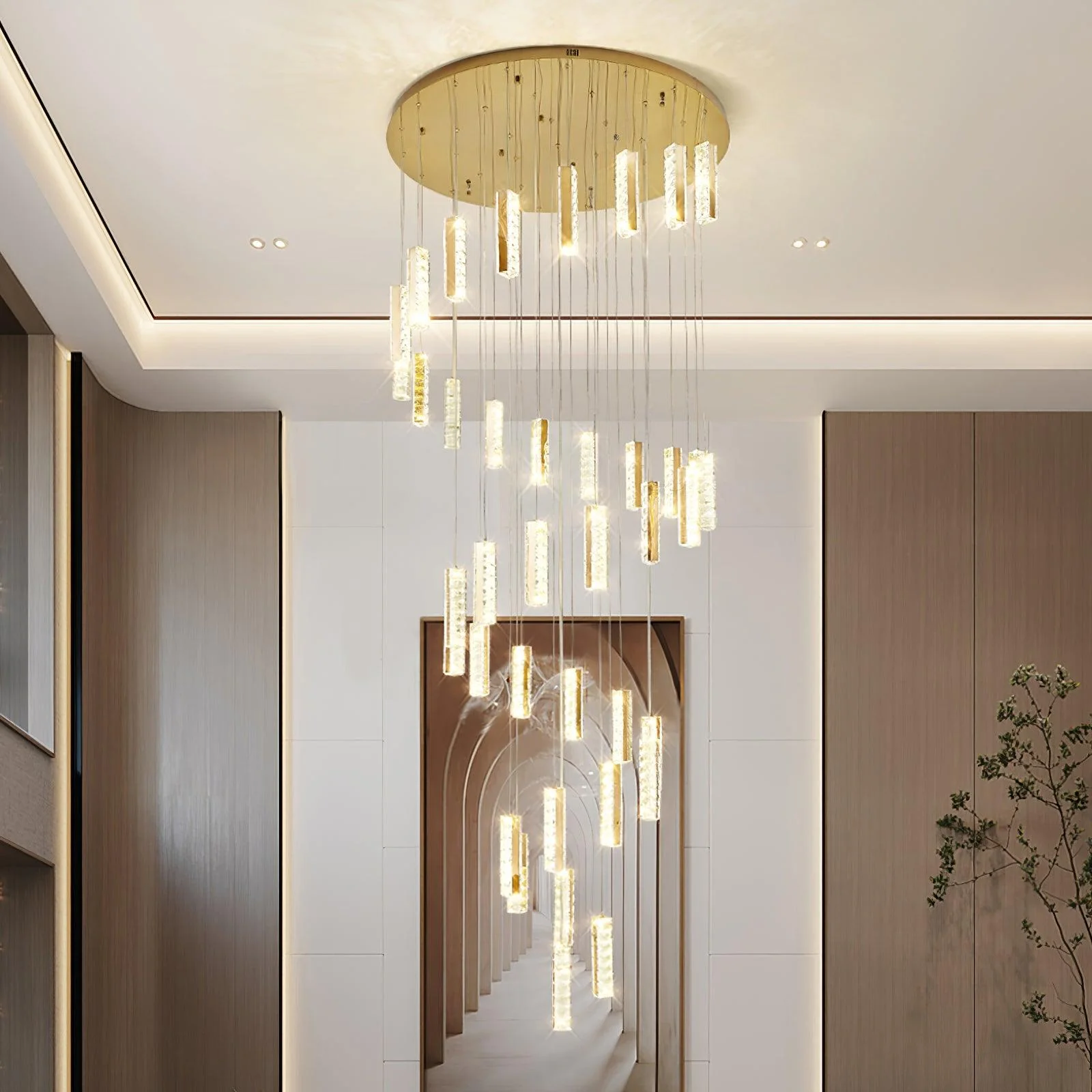 Люстра Villa Forci - 15 подвесов ∅50см x 200см, золотой, прозрачный, двухцветный, многоцветный LED
