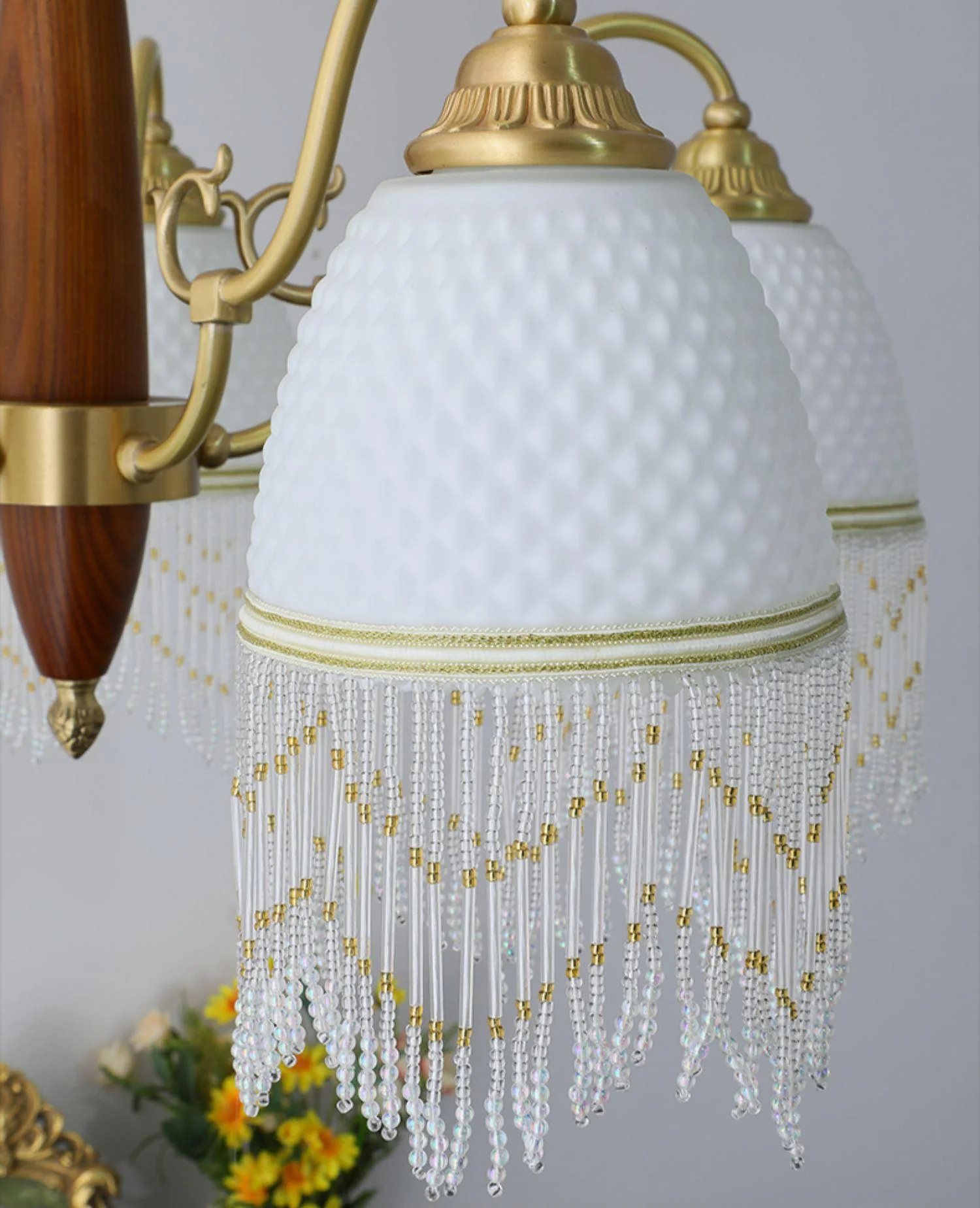 Люстра Mesh Tassel Glass - 3 плафона ∅50см x 42см, латунь, белый