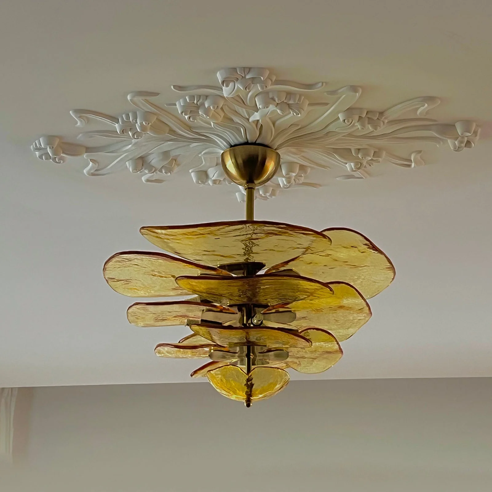 Люстра Petals Gold Murano - 4 яруса ∅67см x 29см, янтарь, золотой