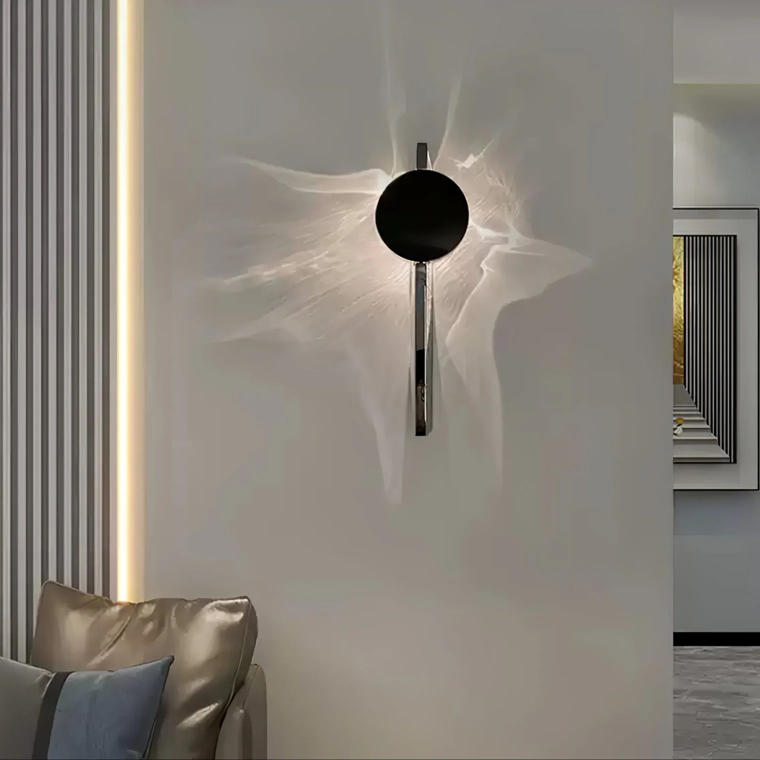 Creative Light And Shadow Wall Lamp - 2-Lights: ∅ 4.1″ x H 14.9″ Set of 2 / Chrome & Black / Warm Light