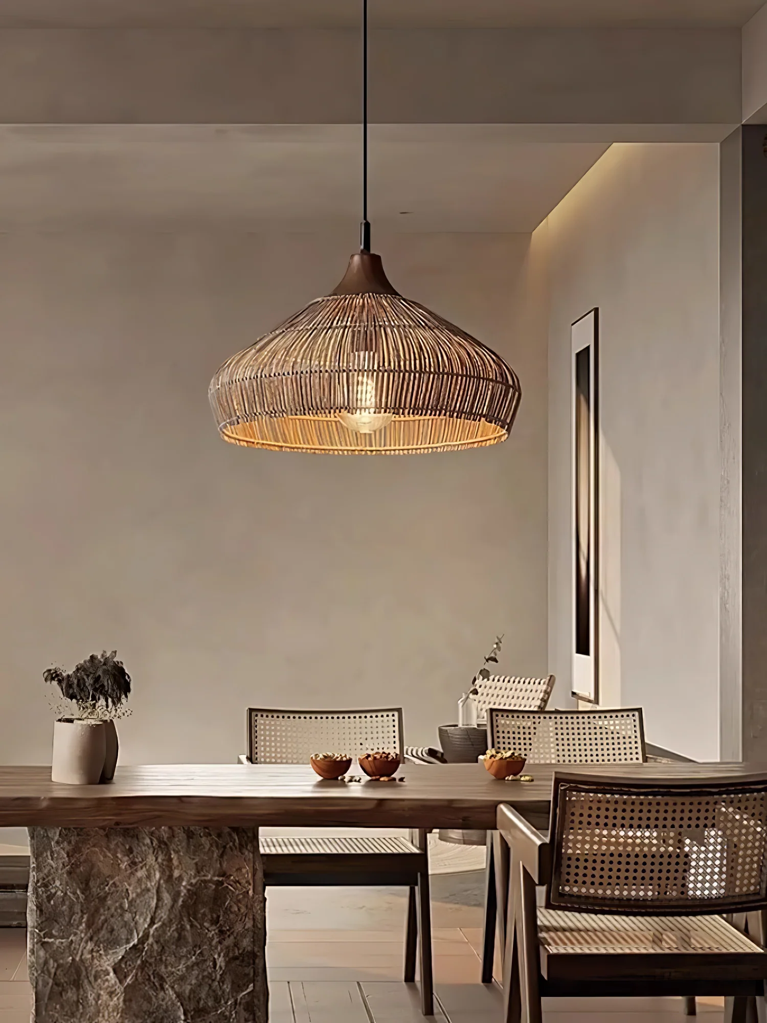 Подвесной светильник Wicker Rattan - ∅80см х 150см, натуральный ротанг