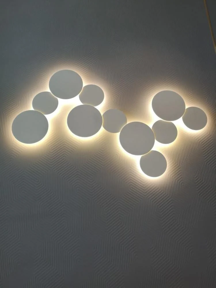 Geometric Disc Wall Lamp - Dia 28cm x H5cm set of 2 / White / Warm white