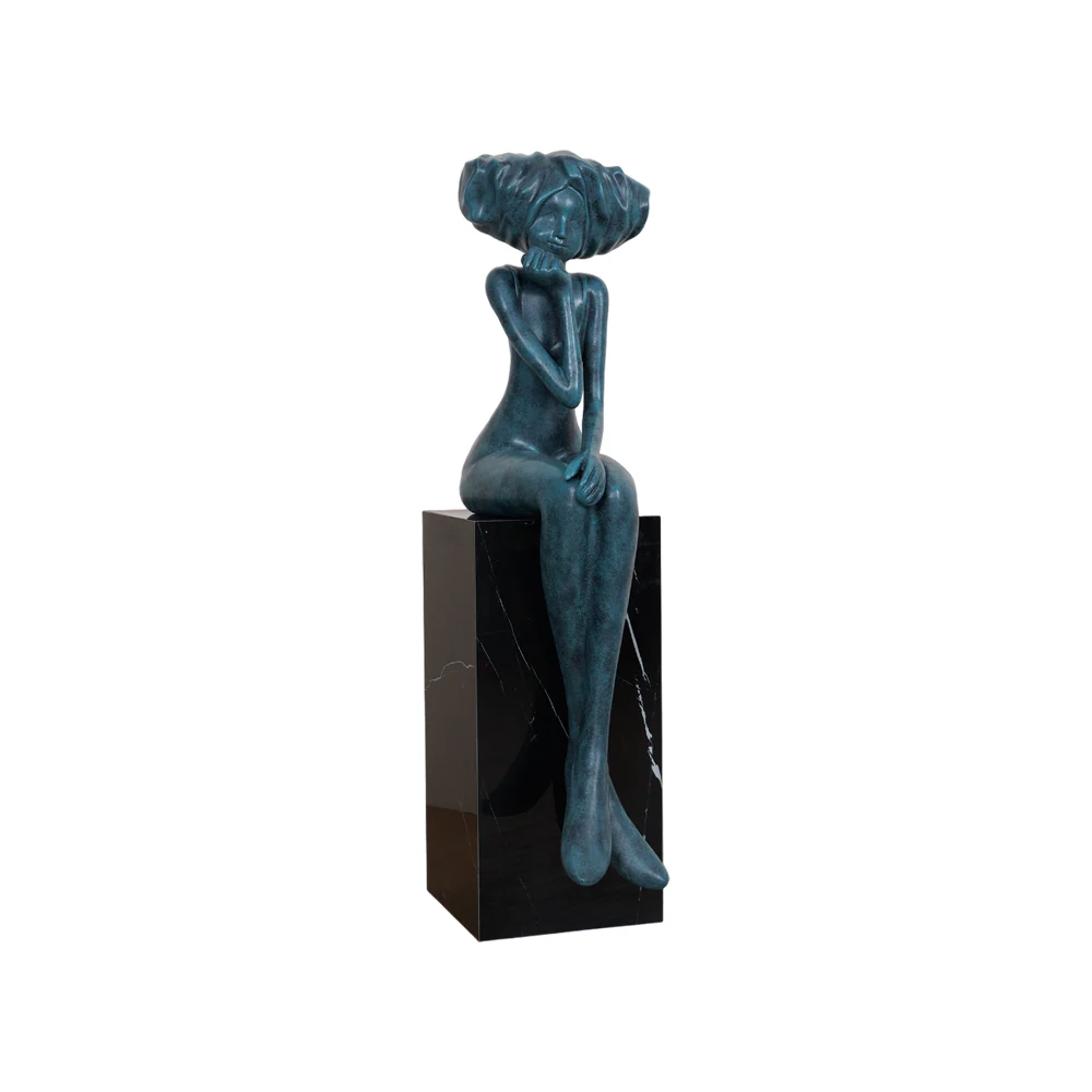 Girl Meditate Sculpture Ornaments - ∅65см x 70см x 152см, синий, металлическое основание