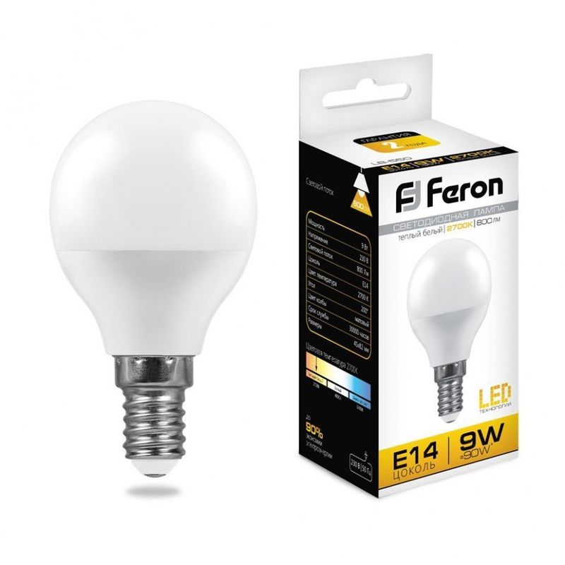 Лампа светодиодная Feron E14 9W 2700K 25801